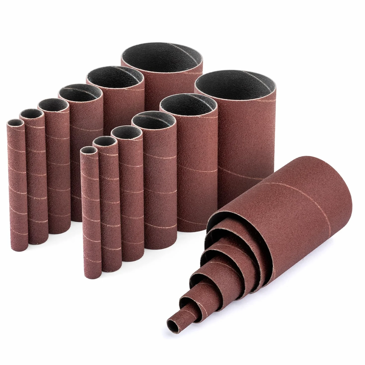 POWERTEC 11240 Lot de 18 manchons de ponçage de 11,4 cm pour ponceuse à broche en 6 tailles avec grains 80, 120 et 240, en oxyde d'aluminium, diamètres 1,27 cm, 1,9 cm, 2,5 cm, 3,8 cm, 5,1 cm et 7,6