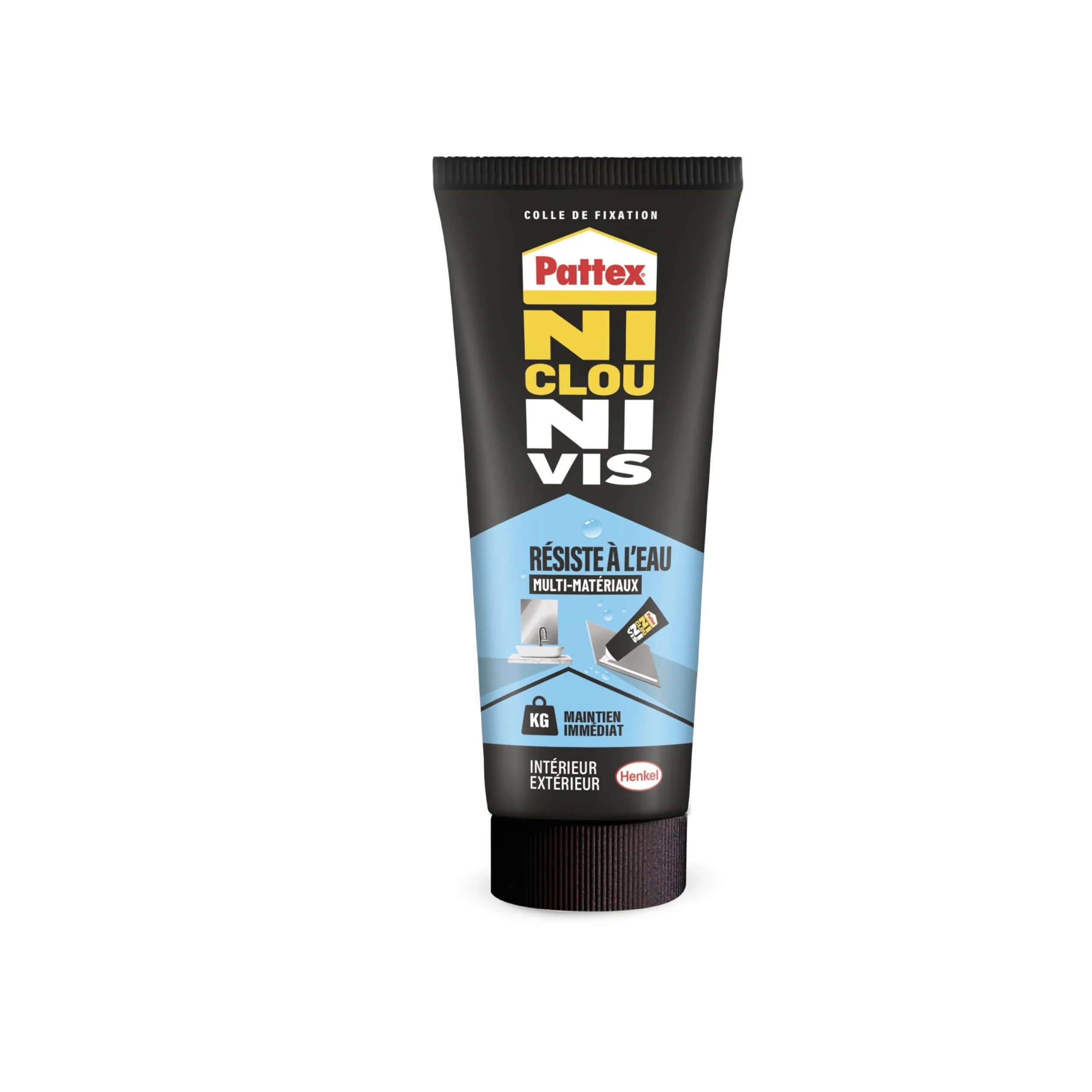 Pattex - Colle Ni Clou Ni Vis Résiste à l'Eau Multi-Matériaux (tube de 142 g) – Colle de fixation à maintien immédiat pour intérieur & extérieur – Mastic blanc flexible et repositionnable
