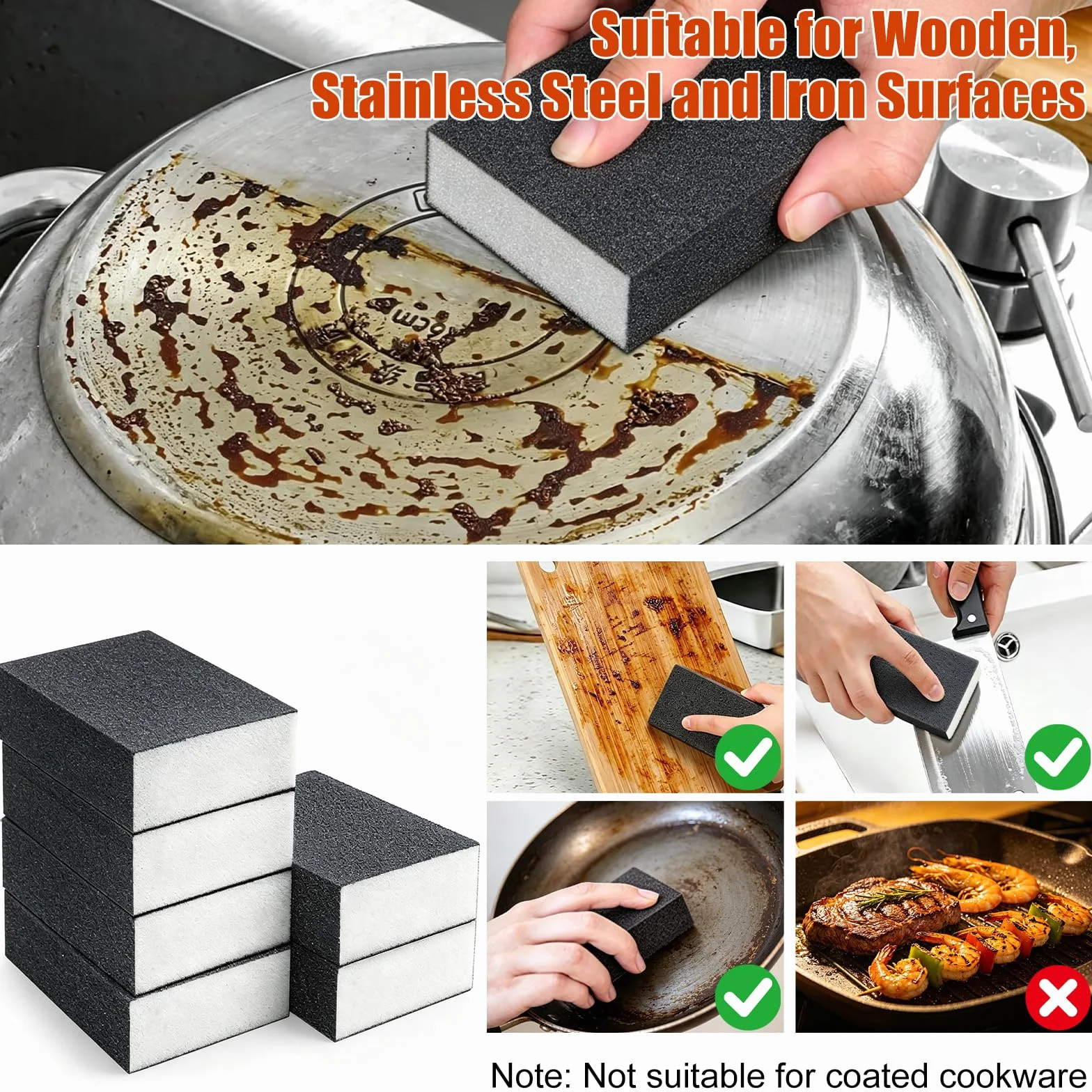 Éponges à Poncer Réutilisables pour Grille Barbecue, 6 Pièces Papier Abrasif Lavable