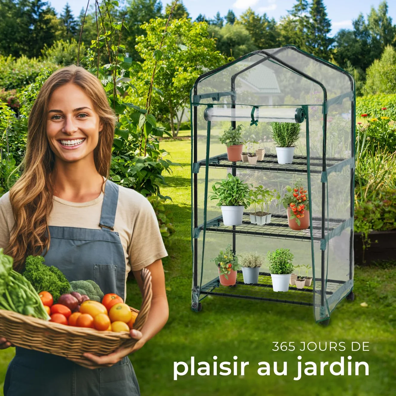 Tectake Serre de Balcon Acier Thermo-Laqué PVC Anti UV 3 Étagères 69x49x133cm