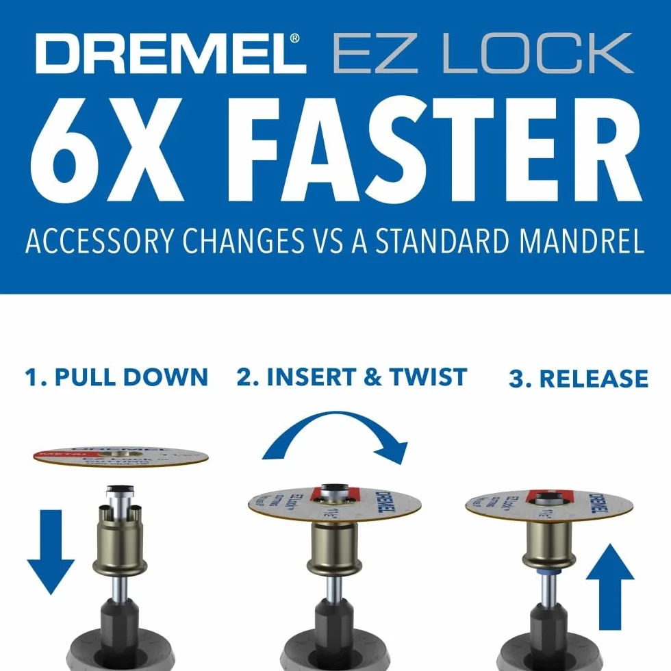 Dremel EZ728-01 EZ Lock Kit d'accessoires 11 pièces pour outils rotatifs avec disques à tronçonner pour plastique, métal et coupes fines