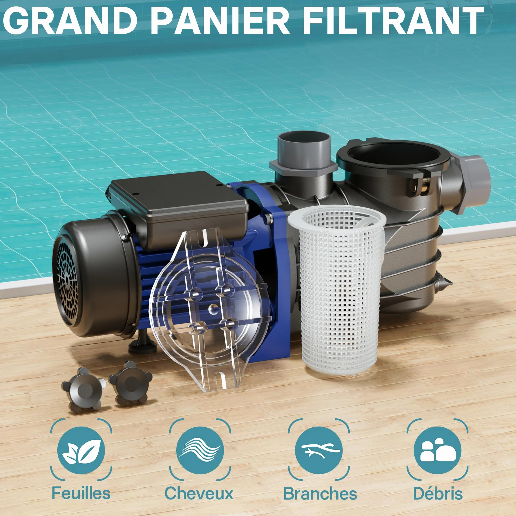 Pompe piscine 180 W Débit 10800 l/h Hauteur refoulement 8 m Filtration Eau