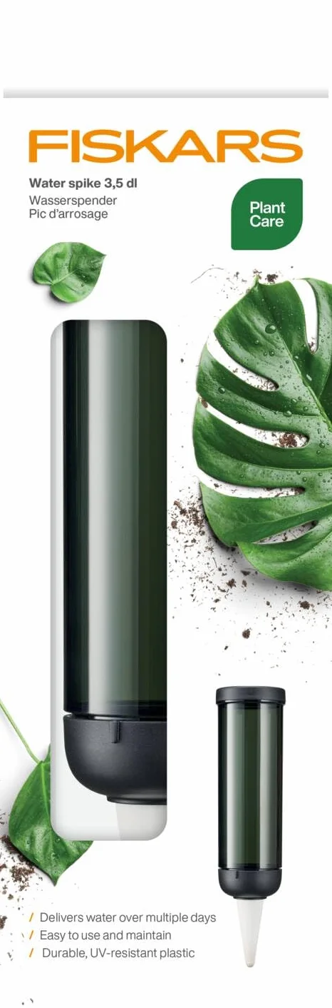 Fiskars Distributeur d'Eau pour Plantes, 350 ml, 6,4 x 25 cm, Céramique/Plastique, Vert Foncé