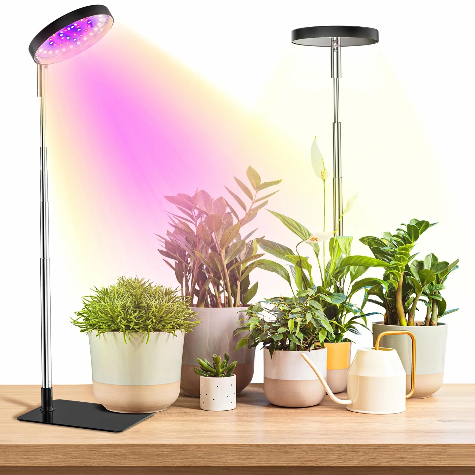 Lampe pour plantes 48 LED 6000K avec minuterie 3/9/12H, 10 niveaux de luminosité, 3 modes d'éclairage Noir 2PCS