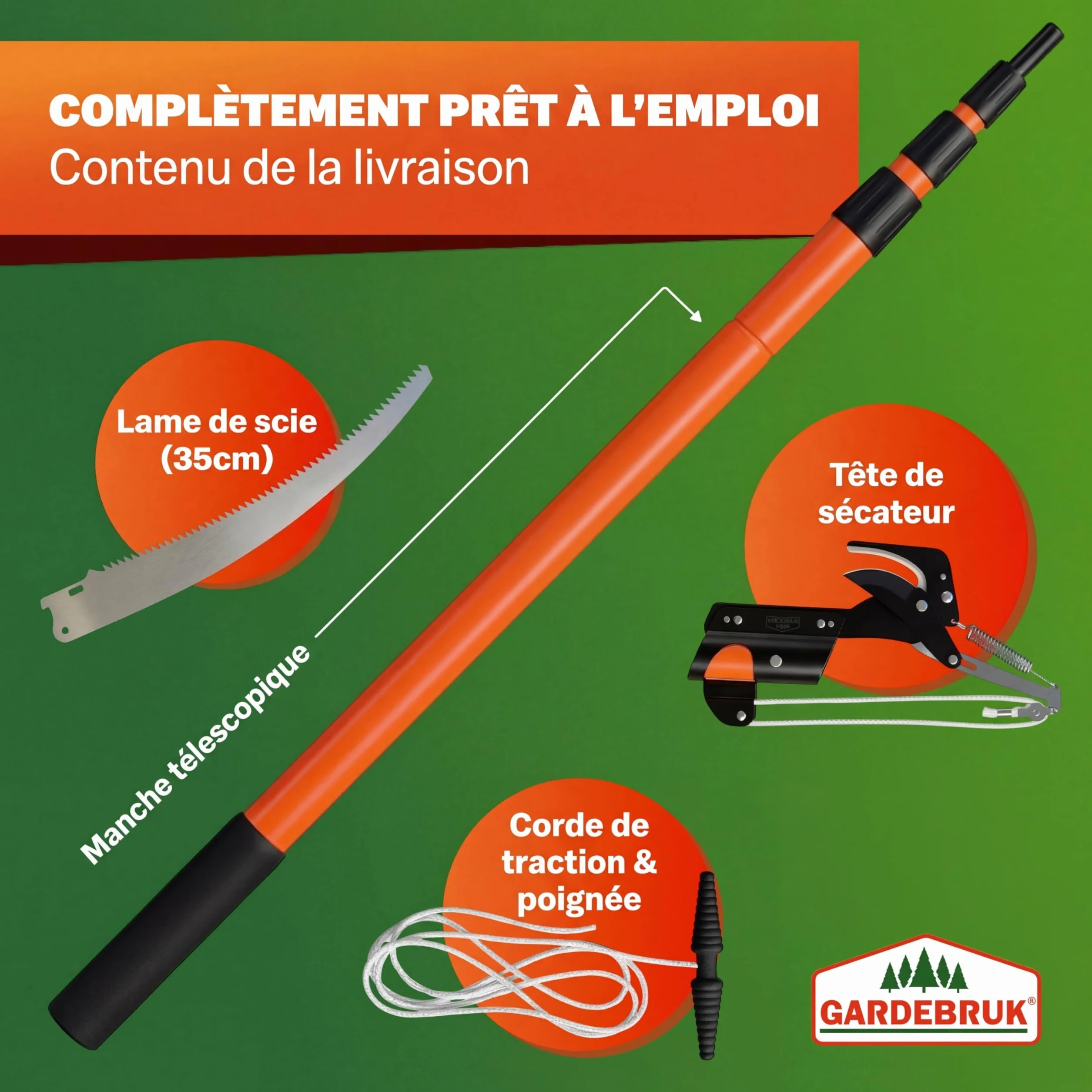 Deuba® Scie télescopique 2en1 Hauteur de Travail Max. 4m Corde tirage sécateur Coupe-Branches Arbre scie à élaguer Jardinage Outil