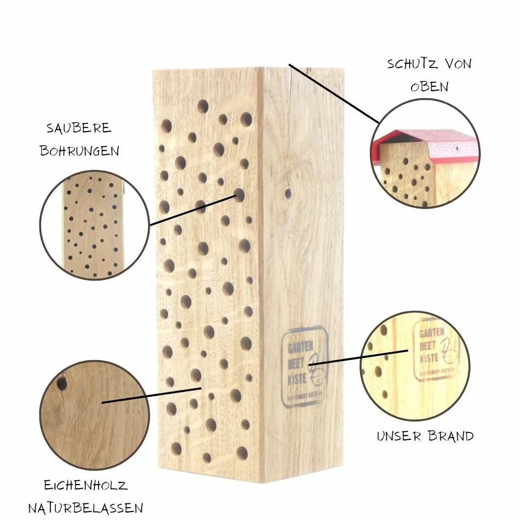 Hôtel à insectes pour abeilles sauvages Chêne massif 25 cm