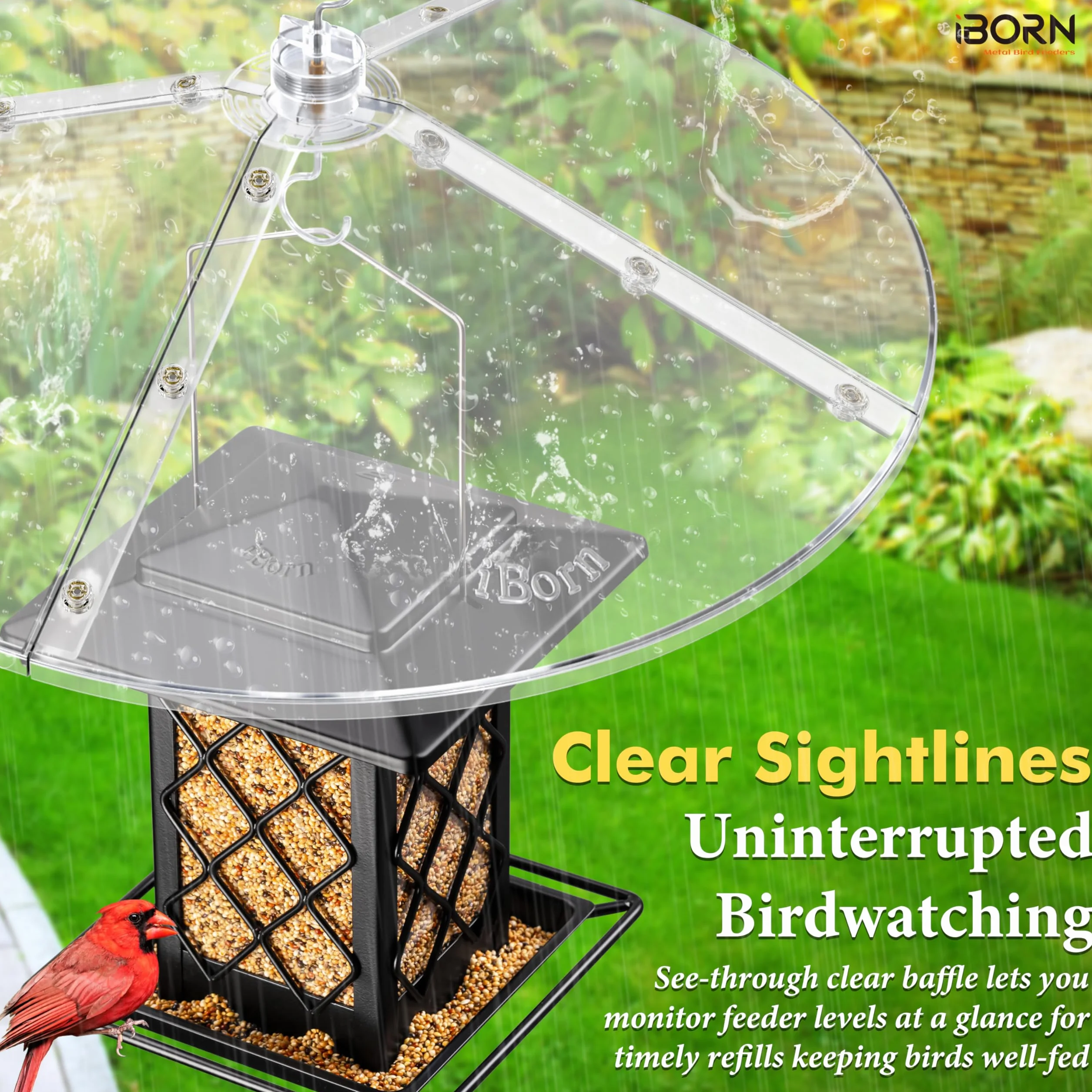 iBorn Déflecteur pour mangeoires à oiseaux 49,5 cm anti-mastication PC transparent