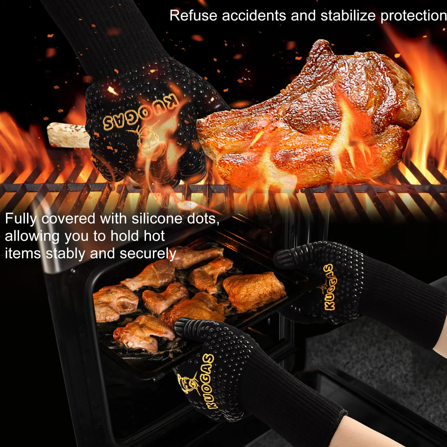 Gants Barbecue Anti-Chaleur 800°C Gant Cuisine Four BBQ Accessoire
