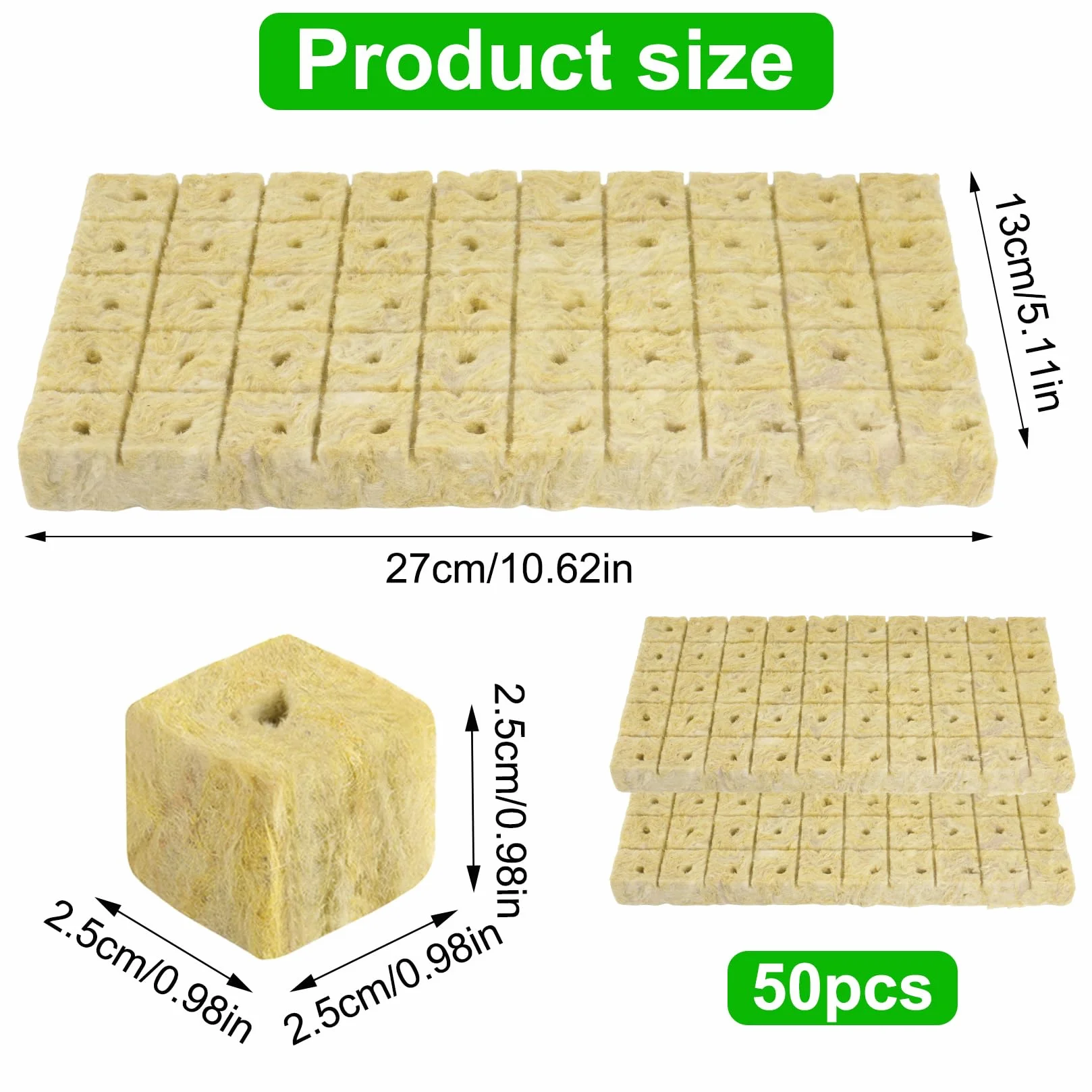 Cubes de Laine de Roche 50 Alvéoles 25x25x25 mm pour Culture Hydroponique