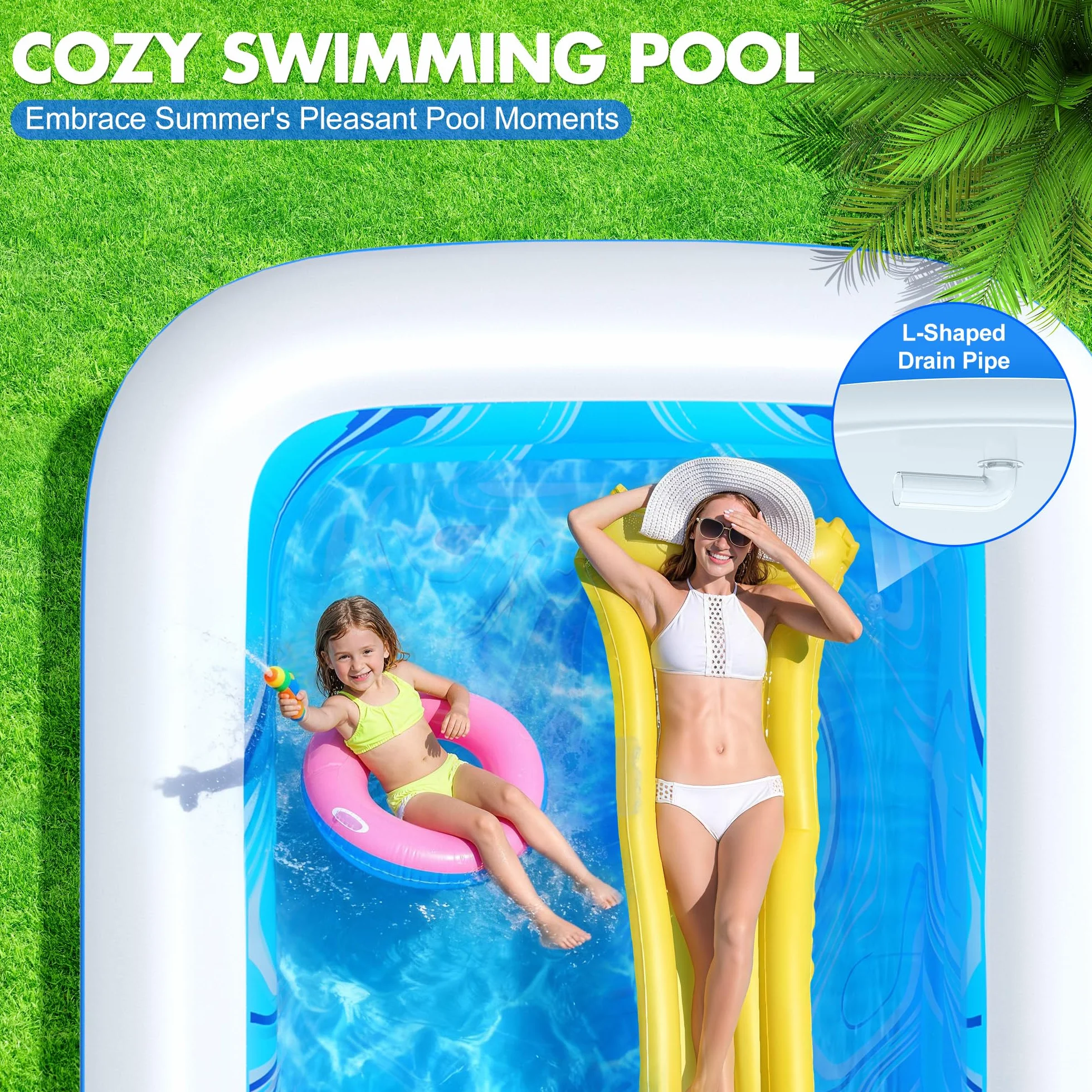 LuxBlue Piscine Gonflable Adulte 250x160x63cm Familiale avec Siège et Dossier 0.5mm Épaissi