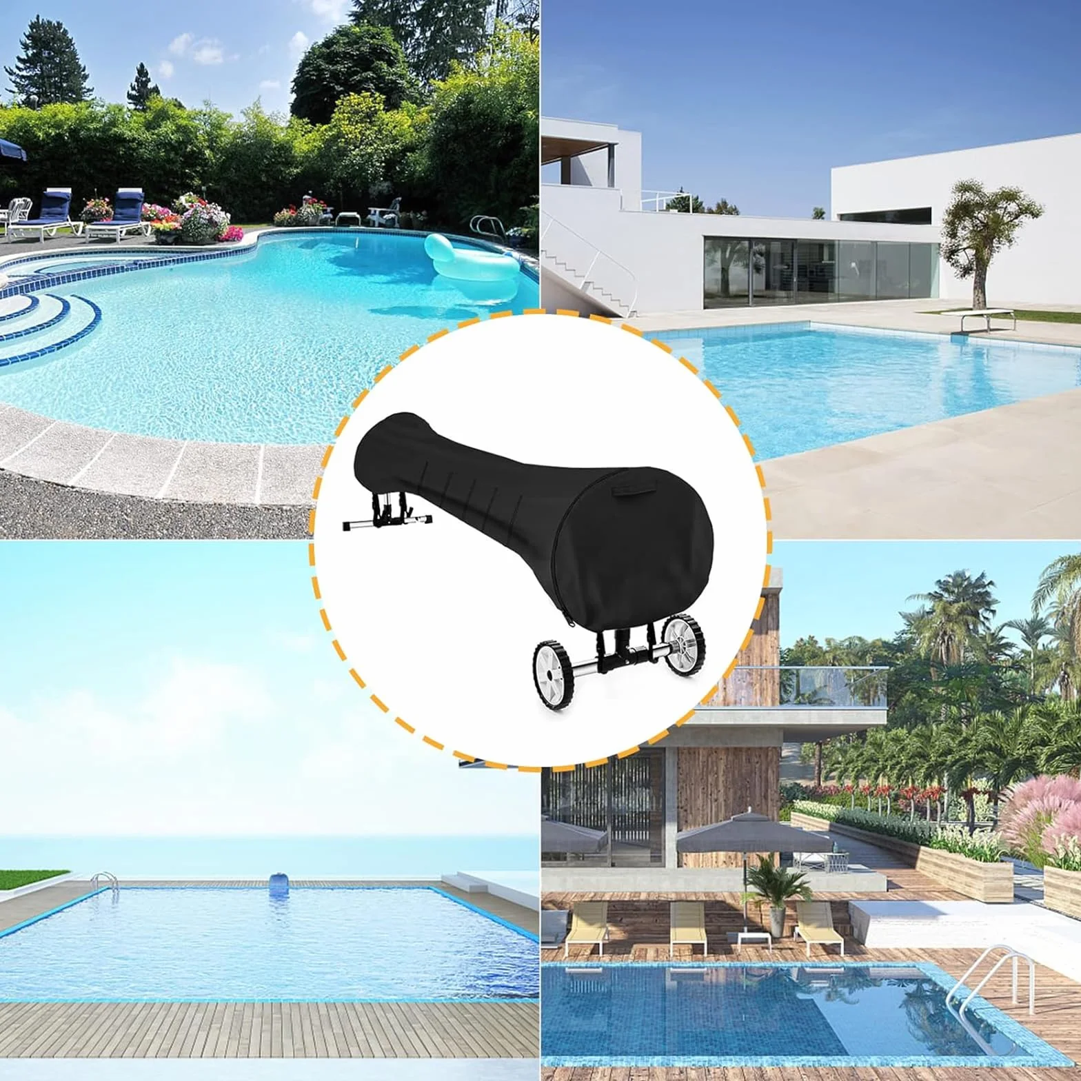 Bâche Protection Piscine 420D Oxford Étanche Anti-UV Anti-Vent 18FT Gris