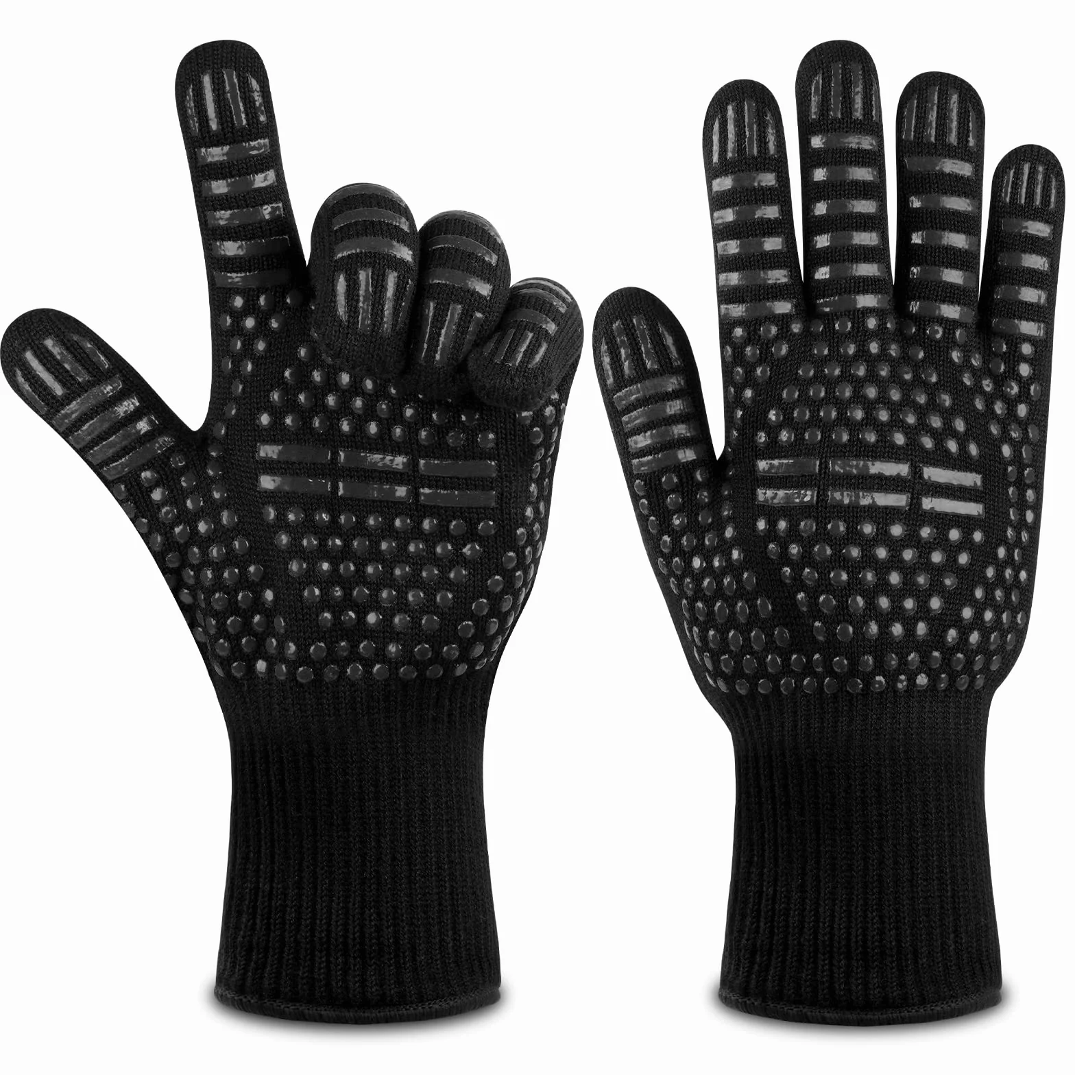 Flintronic Gants de Barbecue Anti-Chaleur 800°C Résistant à la Chaleur Antidérapants pour BBQ Four Gril