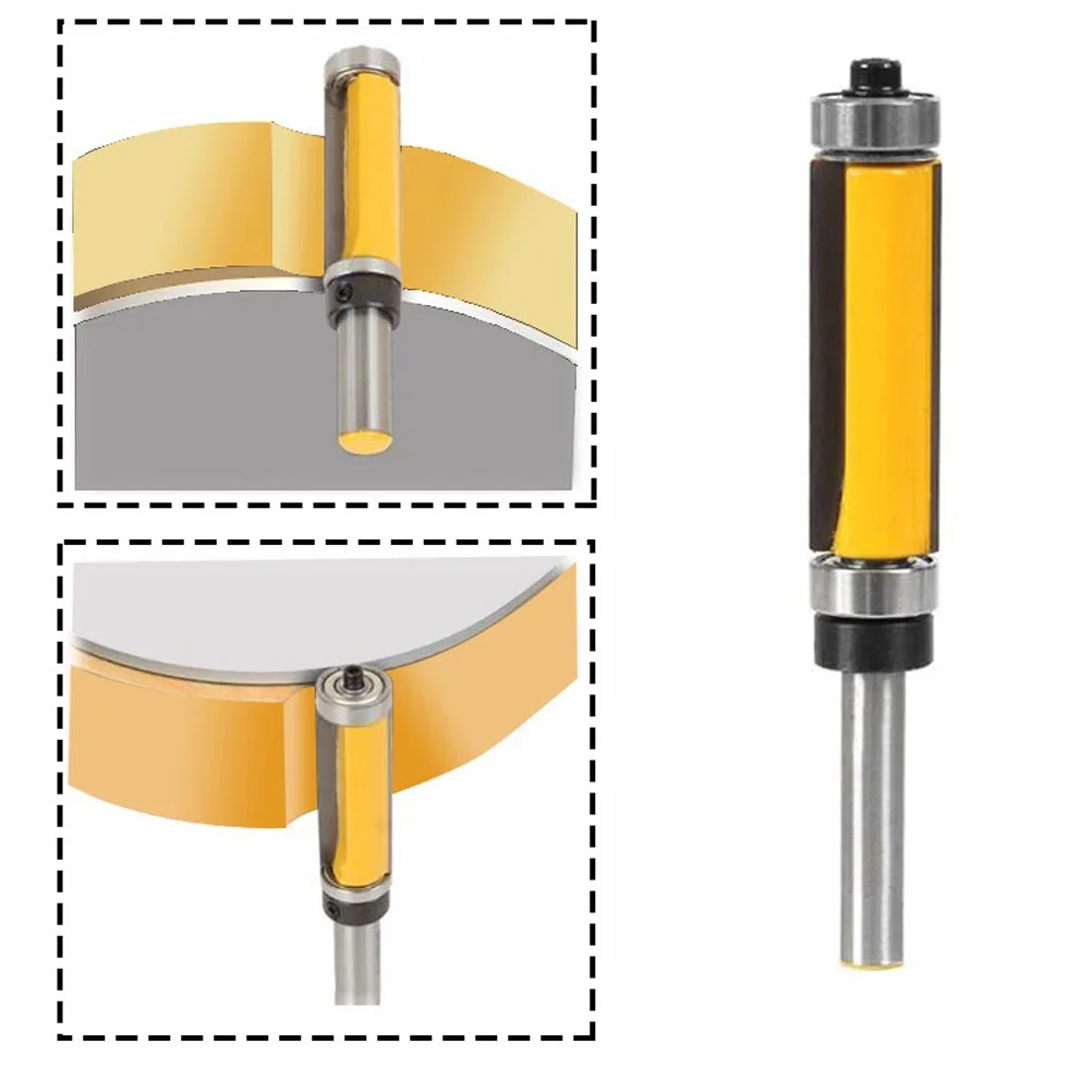 6.35mm Routeur de Garniture Affleurante Roulement Haut et Bas Routeur à Coupe Droite Flush Trim Pattern Router Pour le Travail du Bois 38mm Lame