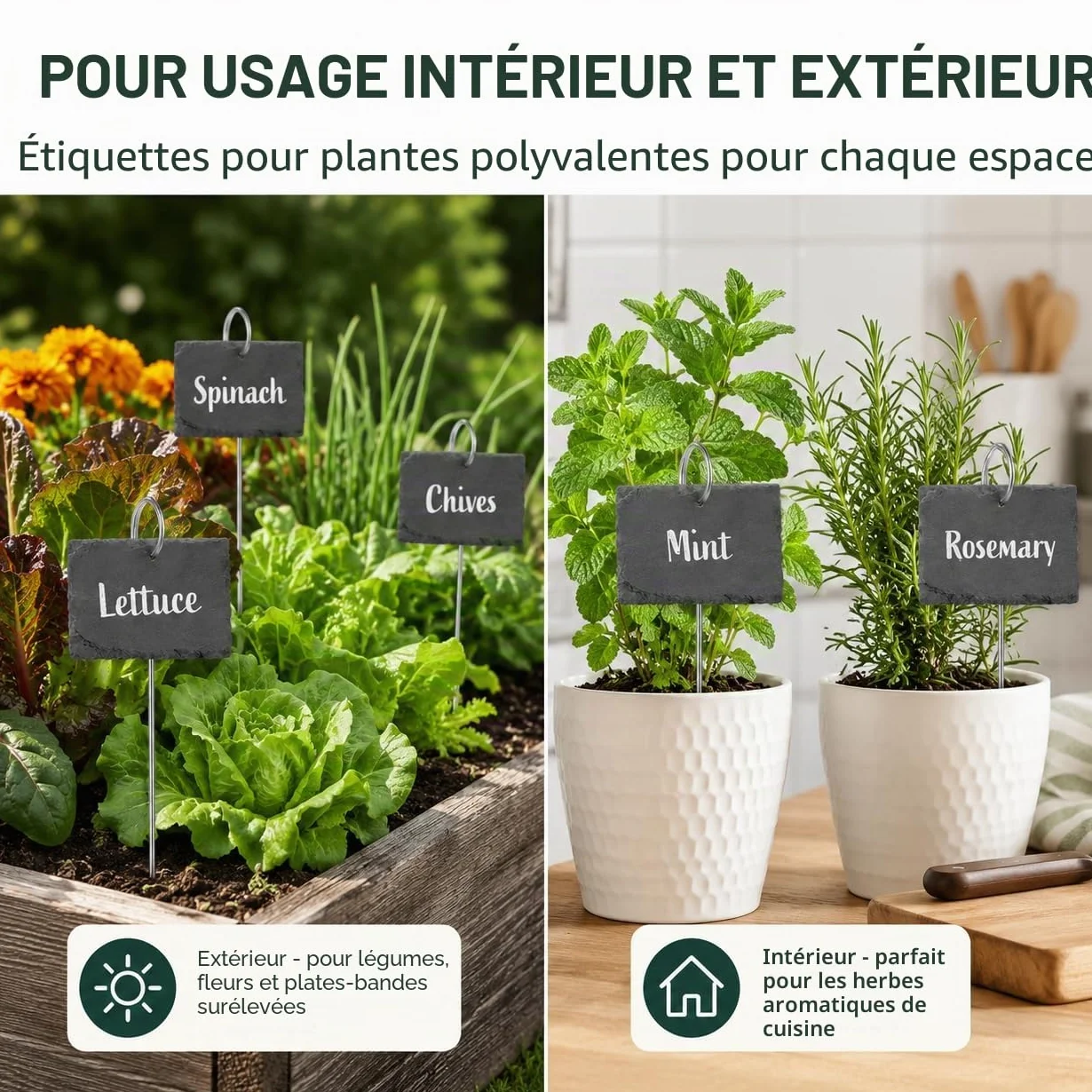 Étiquettes Plantes en Ardoise 10 Pcs avec Piquets Métal et Stylos Craie pour Jardin Extérieur Serre