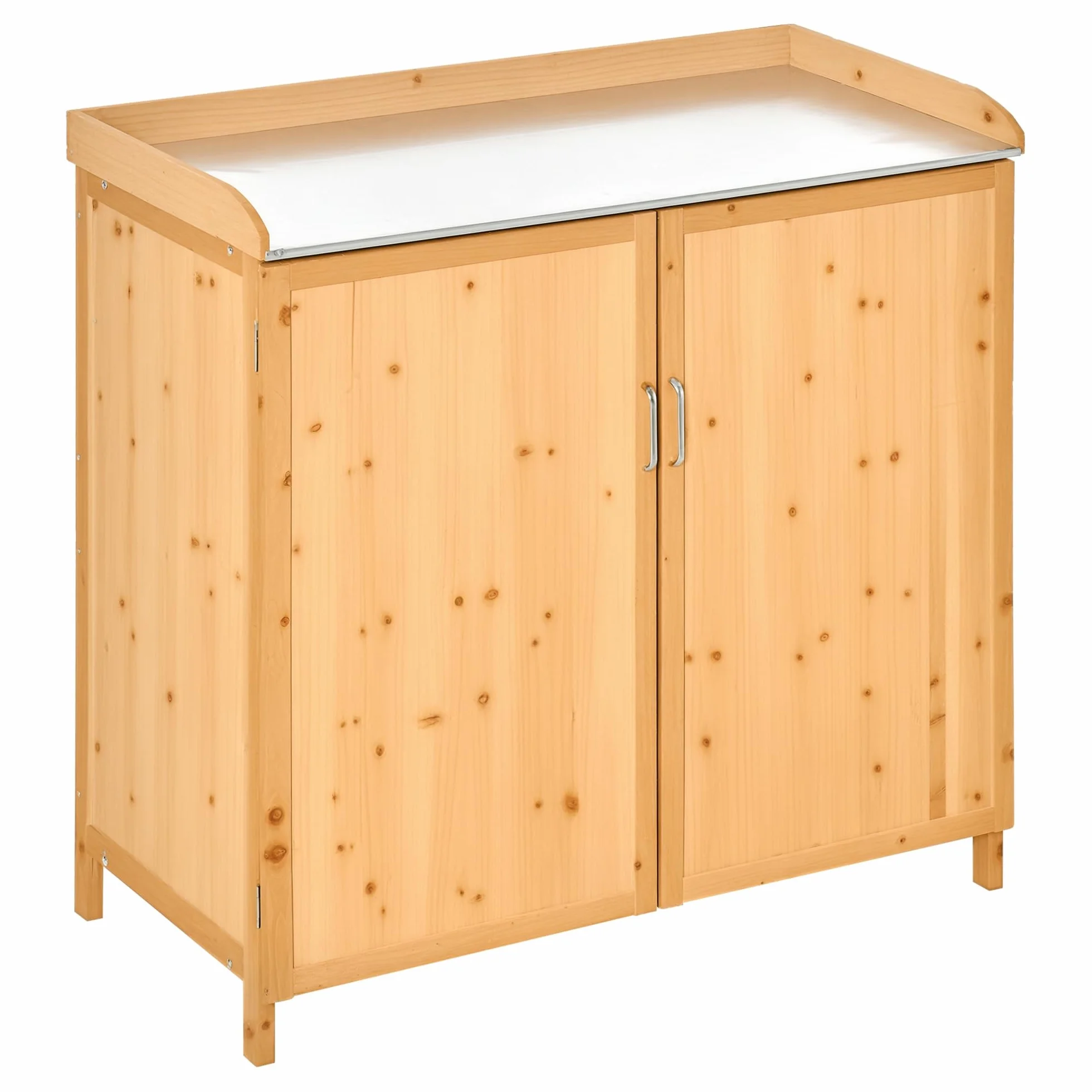 Outsunny Armoire de Jardin sur Pied Table de rempotage 2 en 1 Acier galvanisé Bois de cèdre