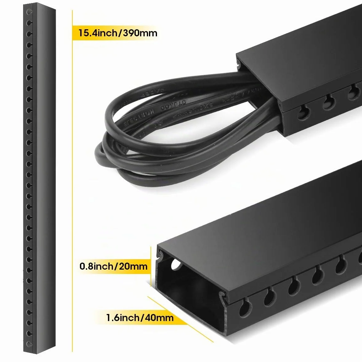 Stageek Conduit de Câbles, Cable Goulotte Rangement pour Câbles PVC Auto-adhésif, Panneau de Gestion de Câbles, Conduit de Câble Goulotte, Organisateur pour câbles, 9x39cm, Longueur 3,5m, Noir