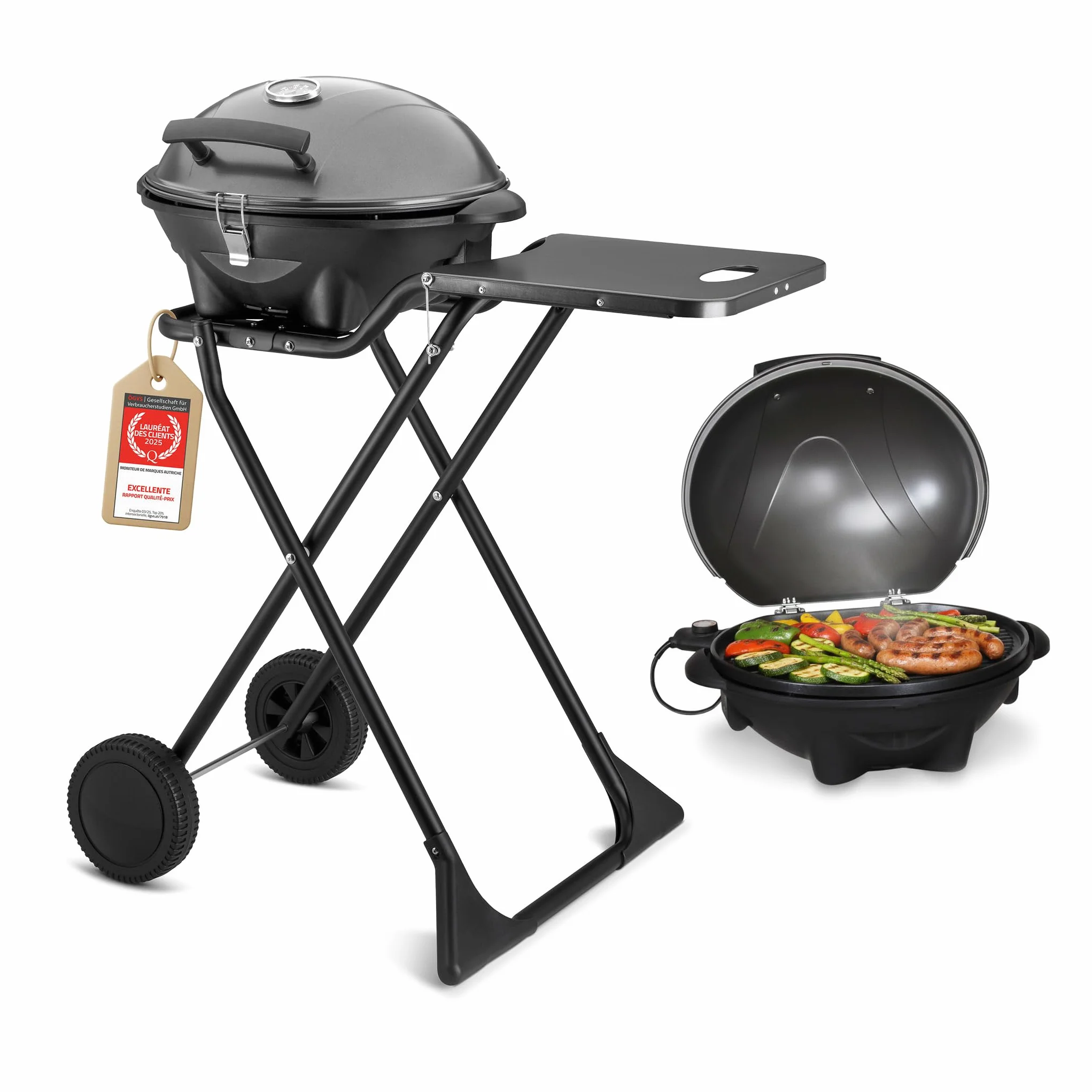 TZS First Austria Barbecue électrique 2 en 1 2400W BBQ pliable gril sphérique avec thermomètre
