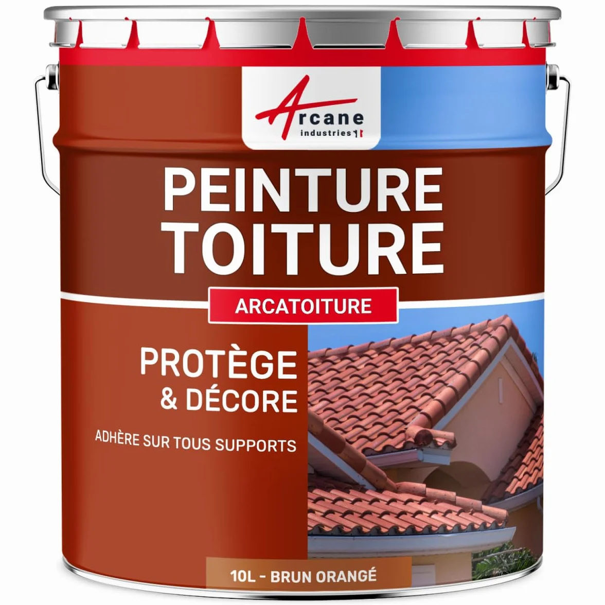 ARCANE INDUSTRIES Peinture toiture, tuile, ciment et terre cuite - 10 L Brun Orangé - RAL 8023