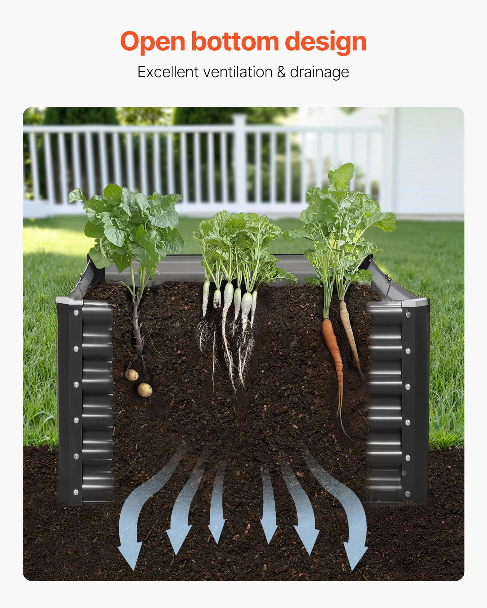 VEVOR Potager Surélevé Métal 180x90x43 cm Carré Galvanisé Lit de Jardin Fond Ouvert Gris Foncé
