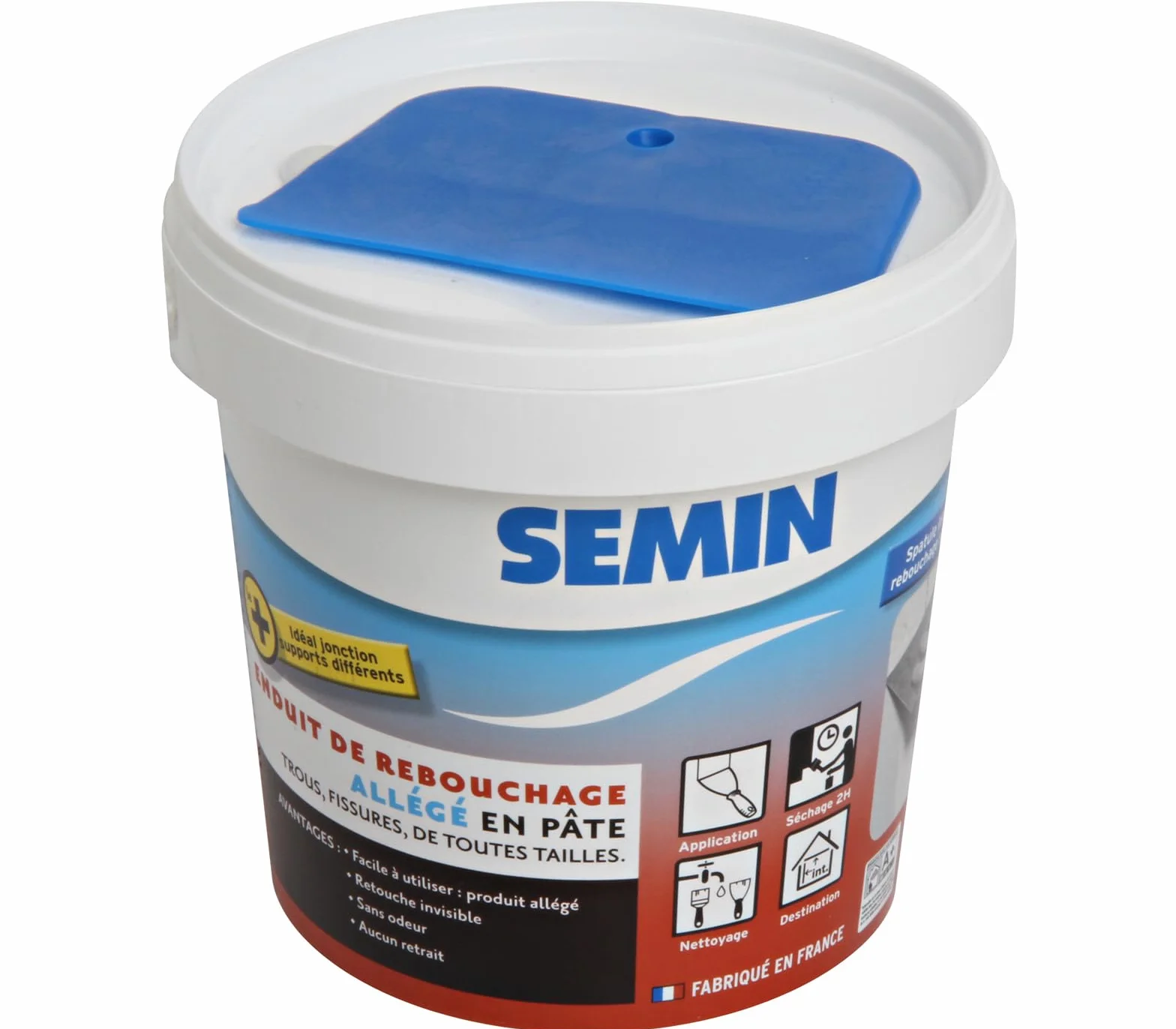 Semin SEM-LIGHT Enduit de Rebouchage Allégé 1 L – Ultra Léger, Sans Retrait & Séchage Rapide – Réparation Trous & Fissures – Intérieur Murs & Plafonds – Blanc Mat – Spatule Intégrée