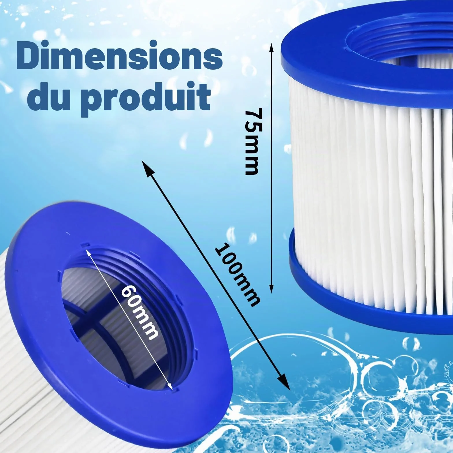 Filtre Spa Infinite à Visser, Cartouche Filtrante 75x100 mm pour Clever Spa Cosy Spa Lumix (4 pièces)