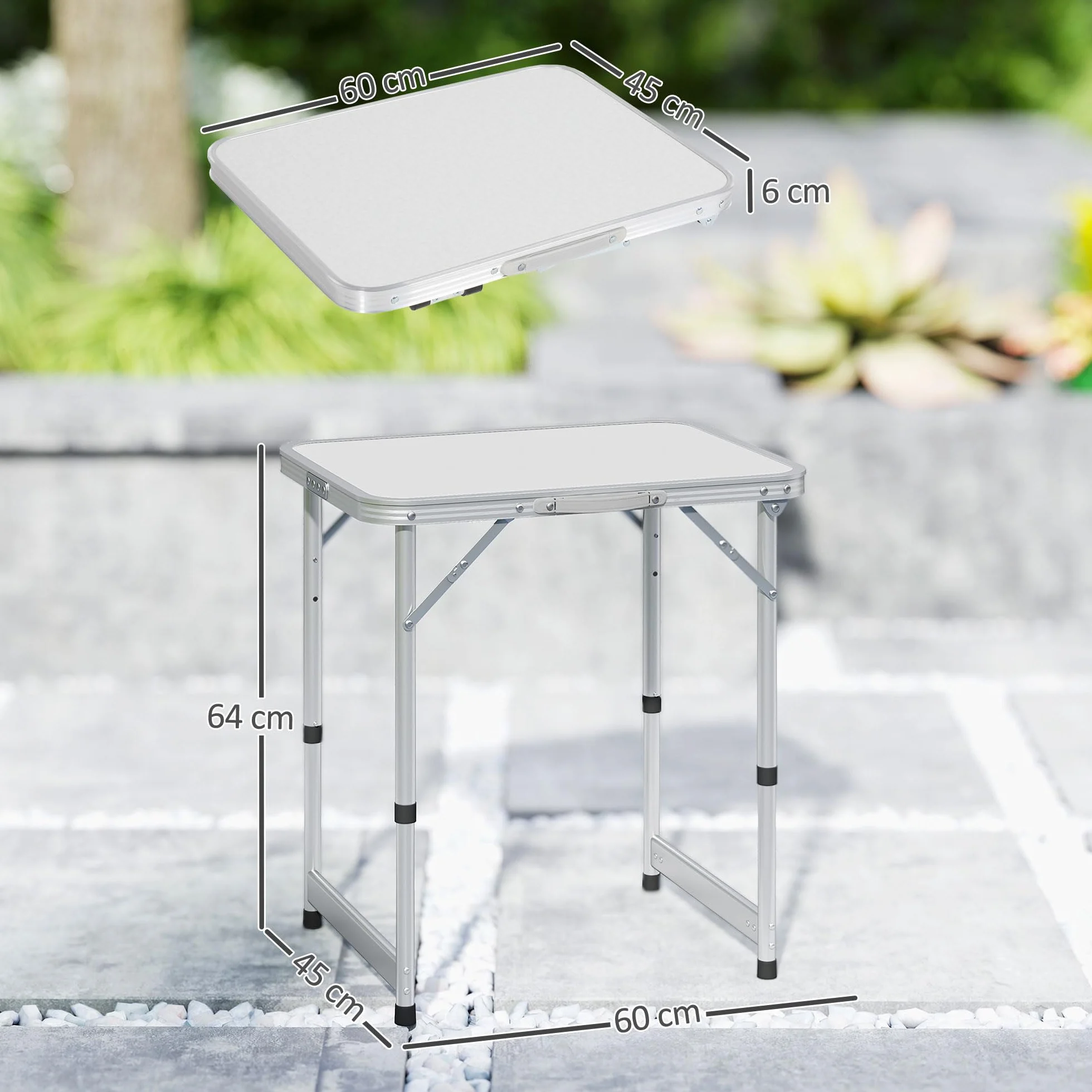 Outsunny Table Pliante de Camping Aluminium MDF Blanc Hauteur Réglable
