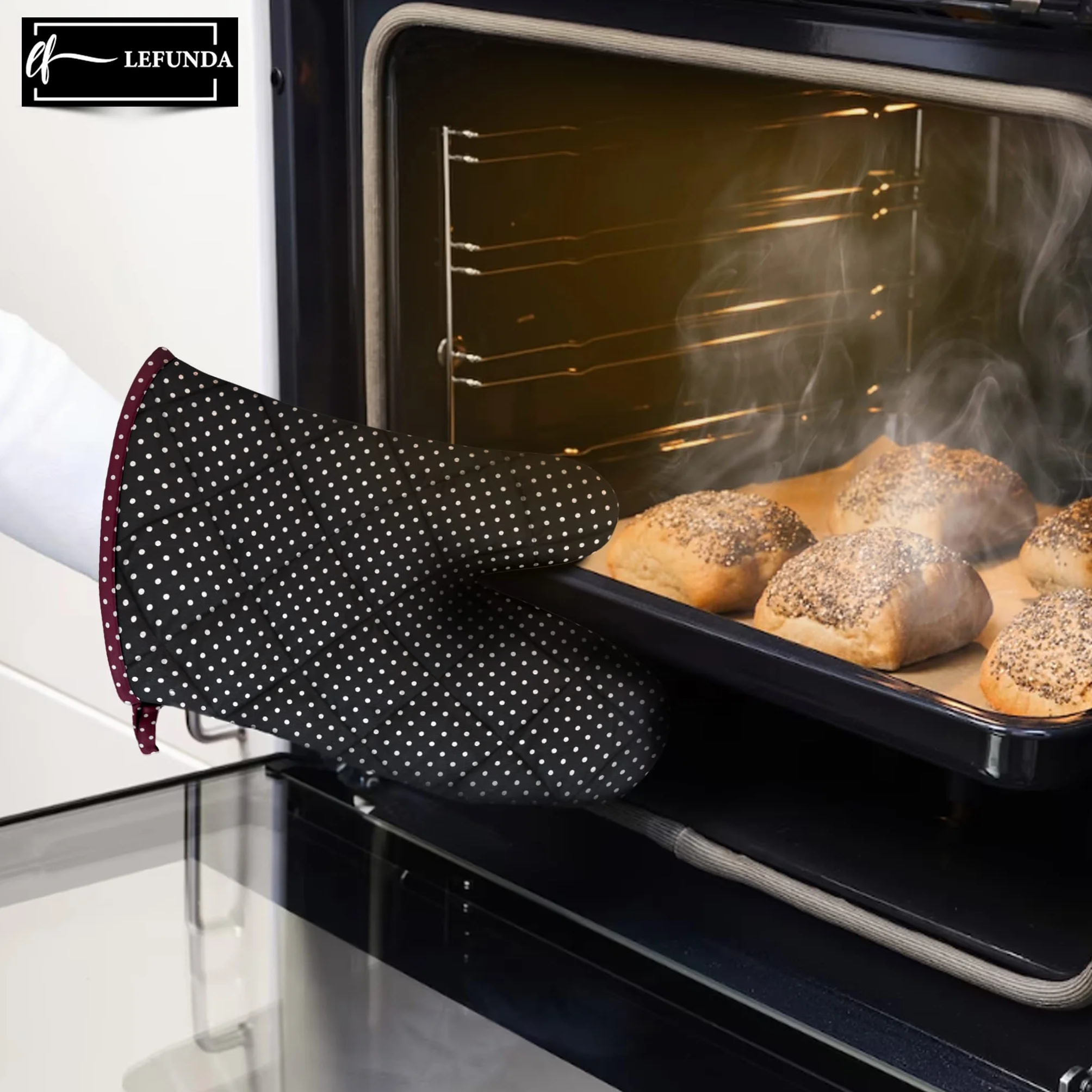 Gants de Cuisine LEFUNDA® Set de 4, Gants Résistants à la Chaleur en Coton pour Cuire, Griller BBQ