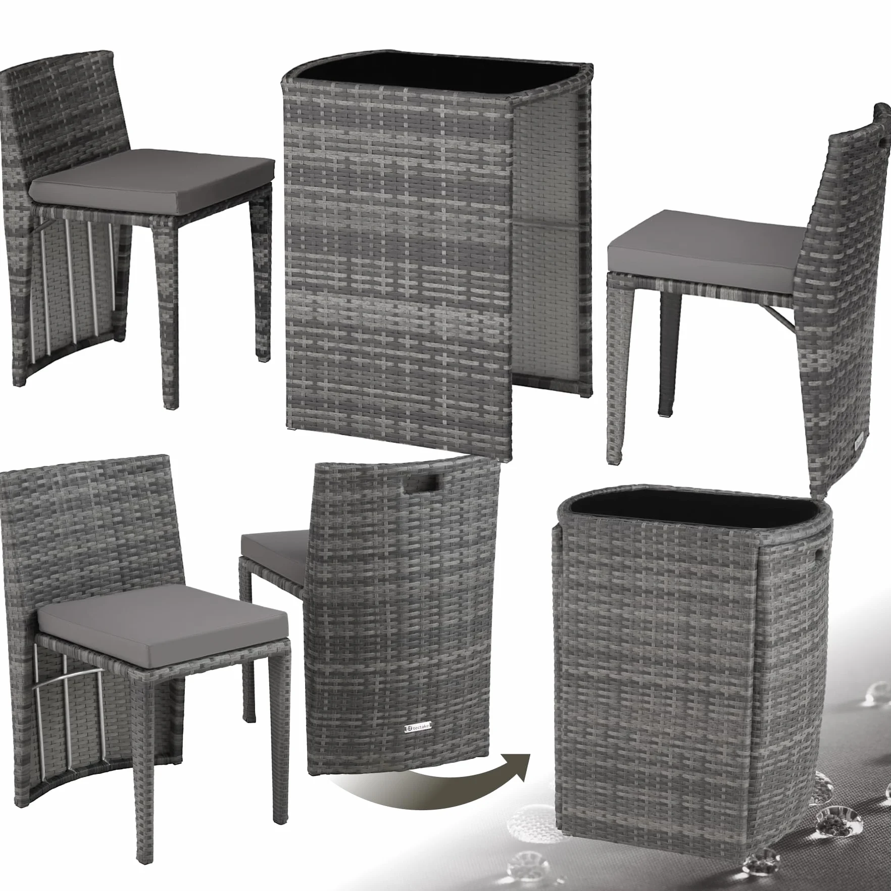 Tectake Ensemble Salon de Jardin 2 Personnes Poly Rotin Aluminium Fauteuil Table Coussins Inclus