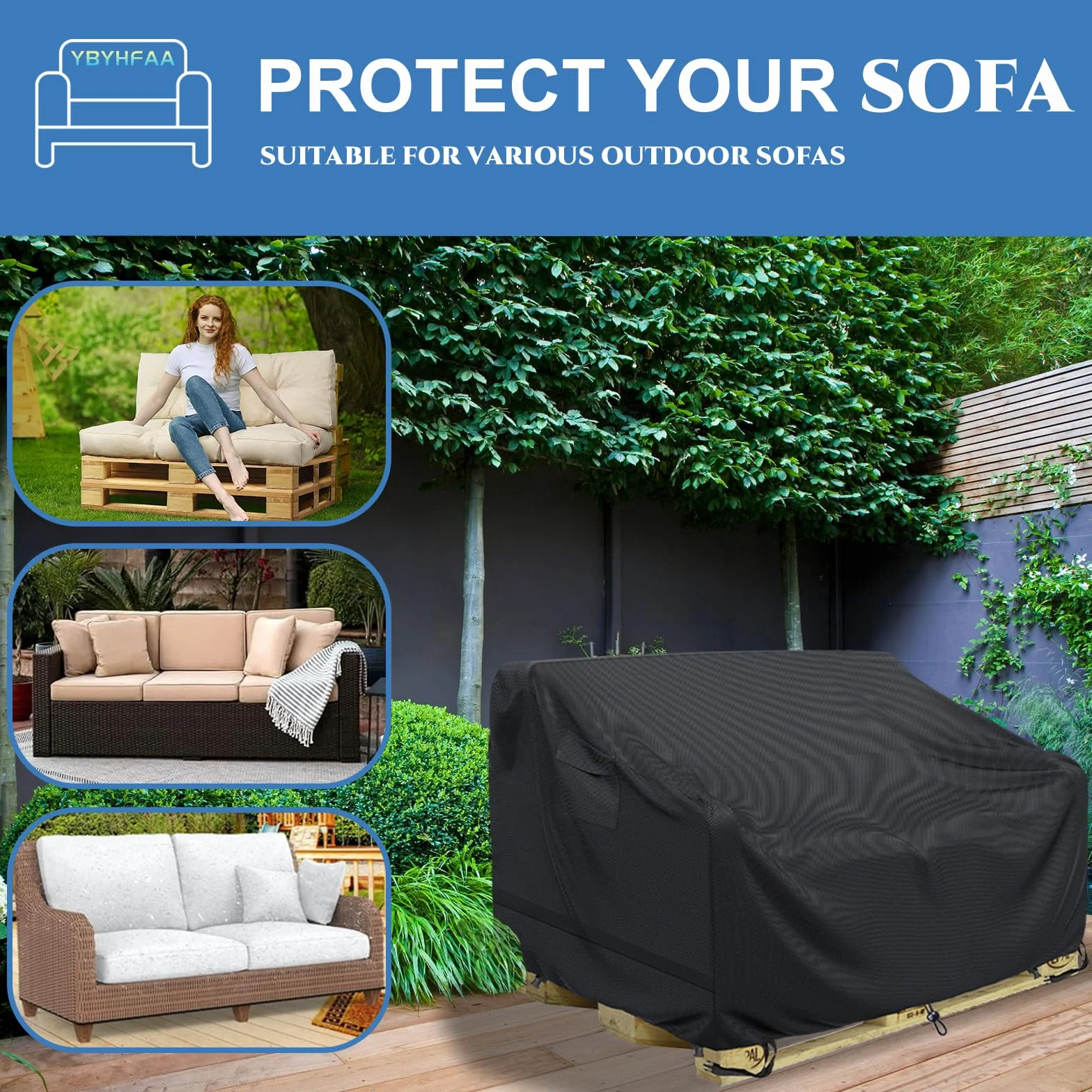 Oxford 600d Housse de Protection pour Banc de Palette Imperméable 128 x 85 x 80 cm Noir