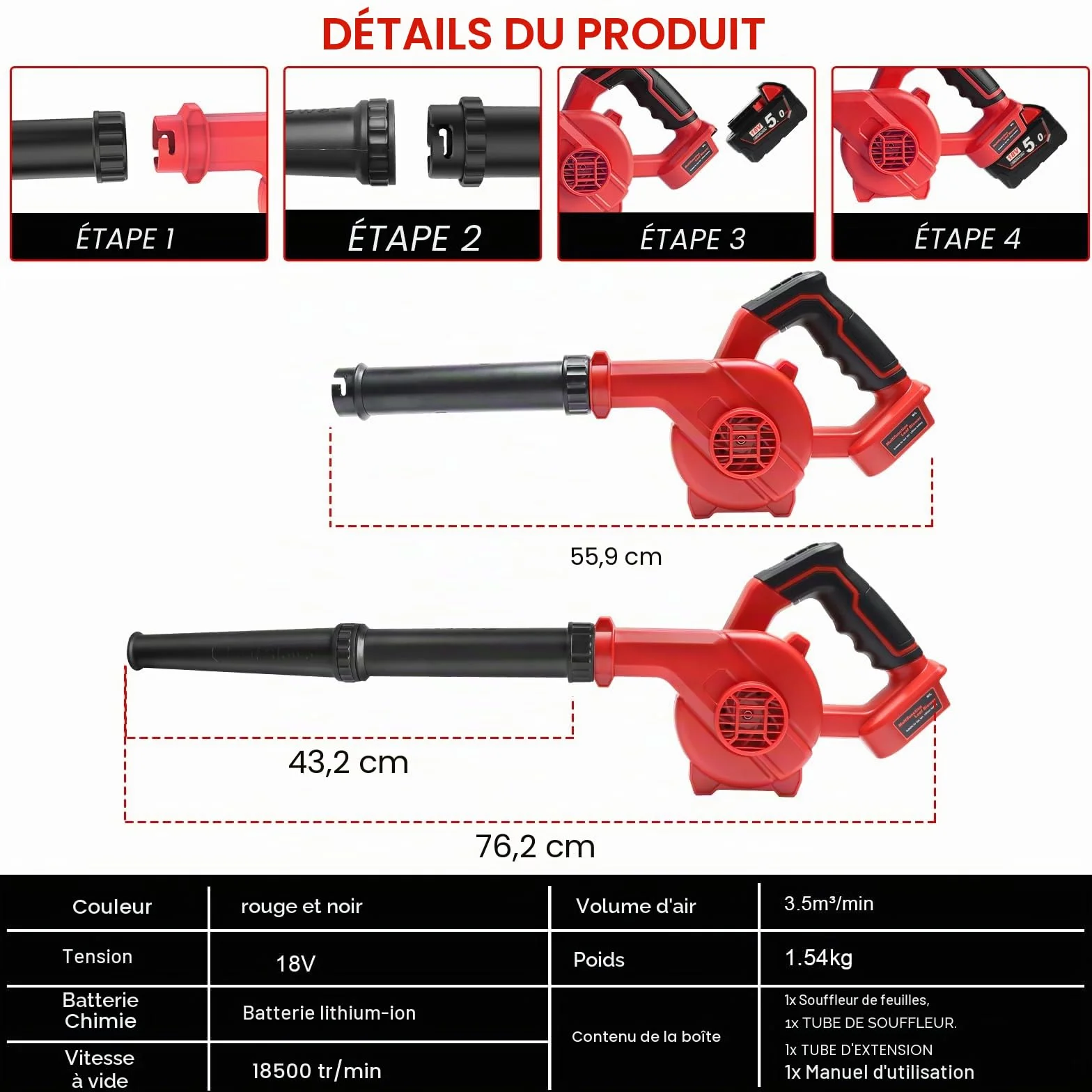 Souffleur à Feuilles sans Fil 18V pour Batterie Milwaukee, souffleur électrique pour pelouse, déneigement