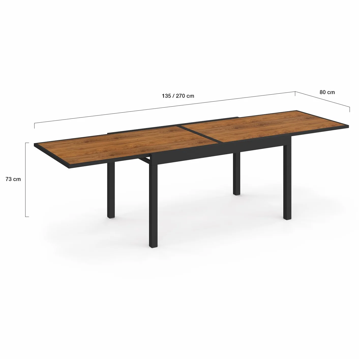 Salon de Jardin NOUMEA Table Extensible 135/270 cm Plateau Effet Bois 12 Chaises Empilables Noir Bois