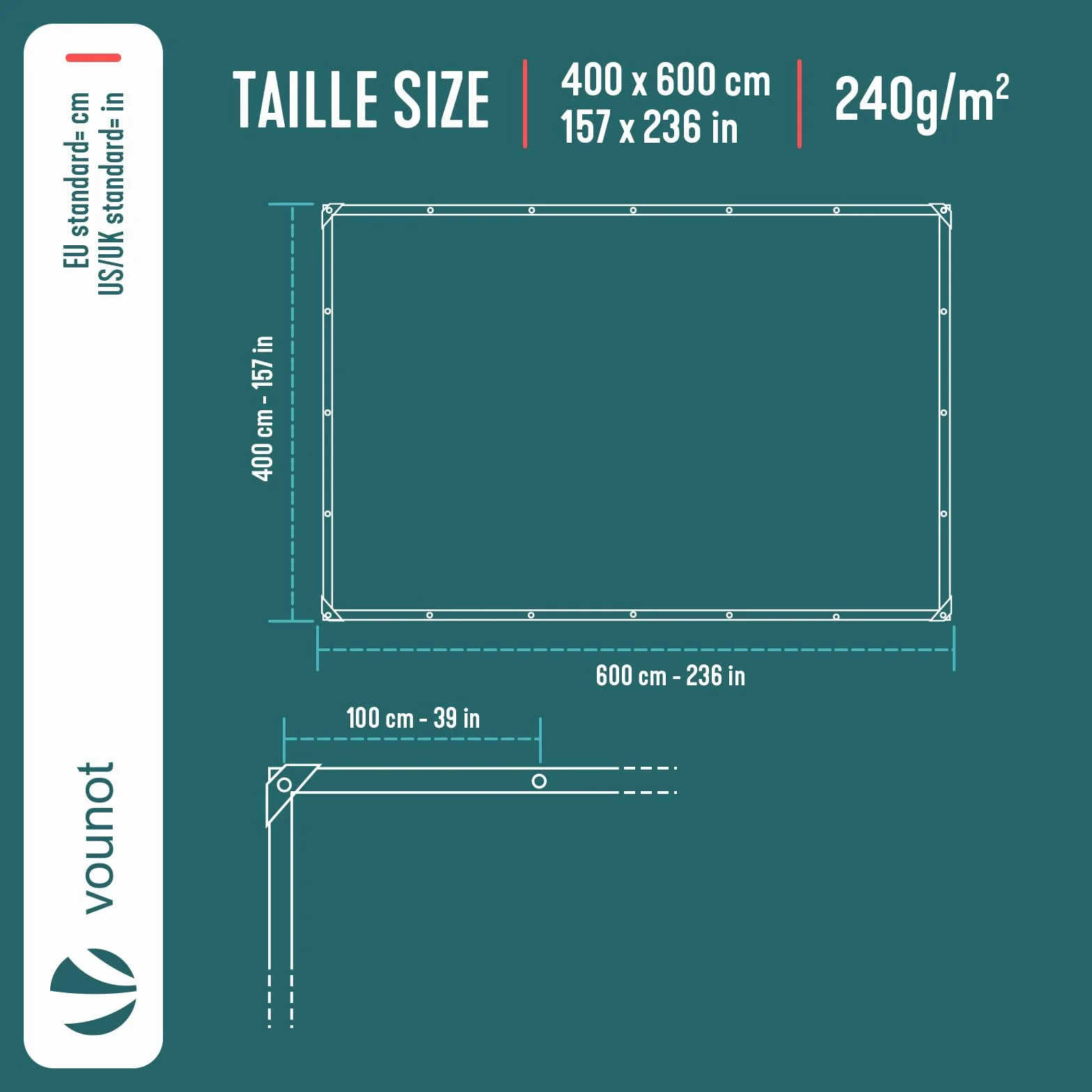 VOUNOT® Bâche de Protection en Polyéthylène 240g/m² Imperméable Ultra Lourde et Résistante Revêtue des Deux Côtés avec Oeillets en Aluminium Vert et Argent 4x6m