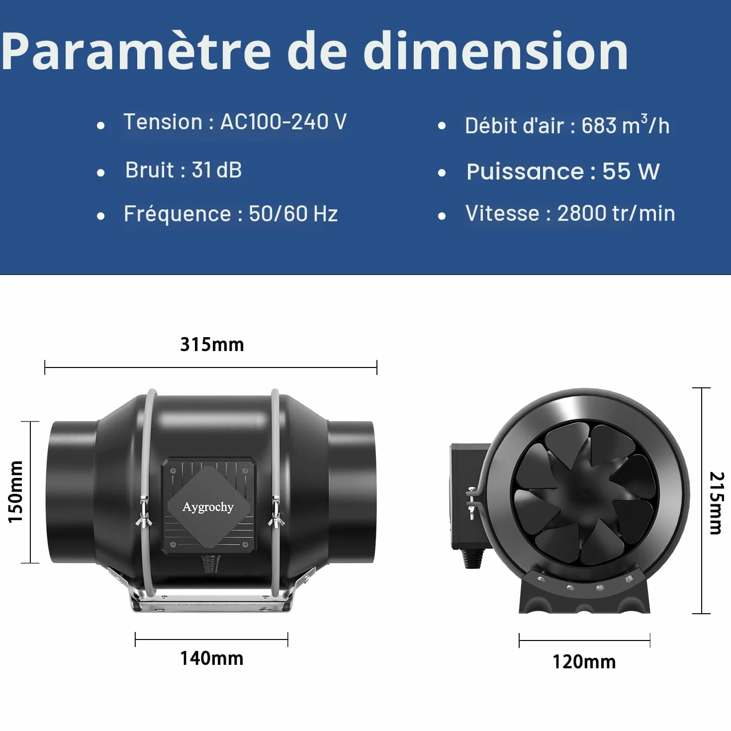 Extracteur d'Air 150mm 688m³/h avec Contrôleur de Vitesse Variable pour Ventilation