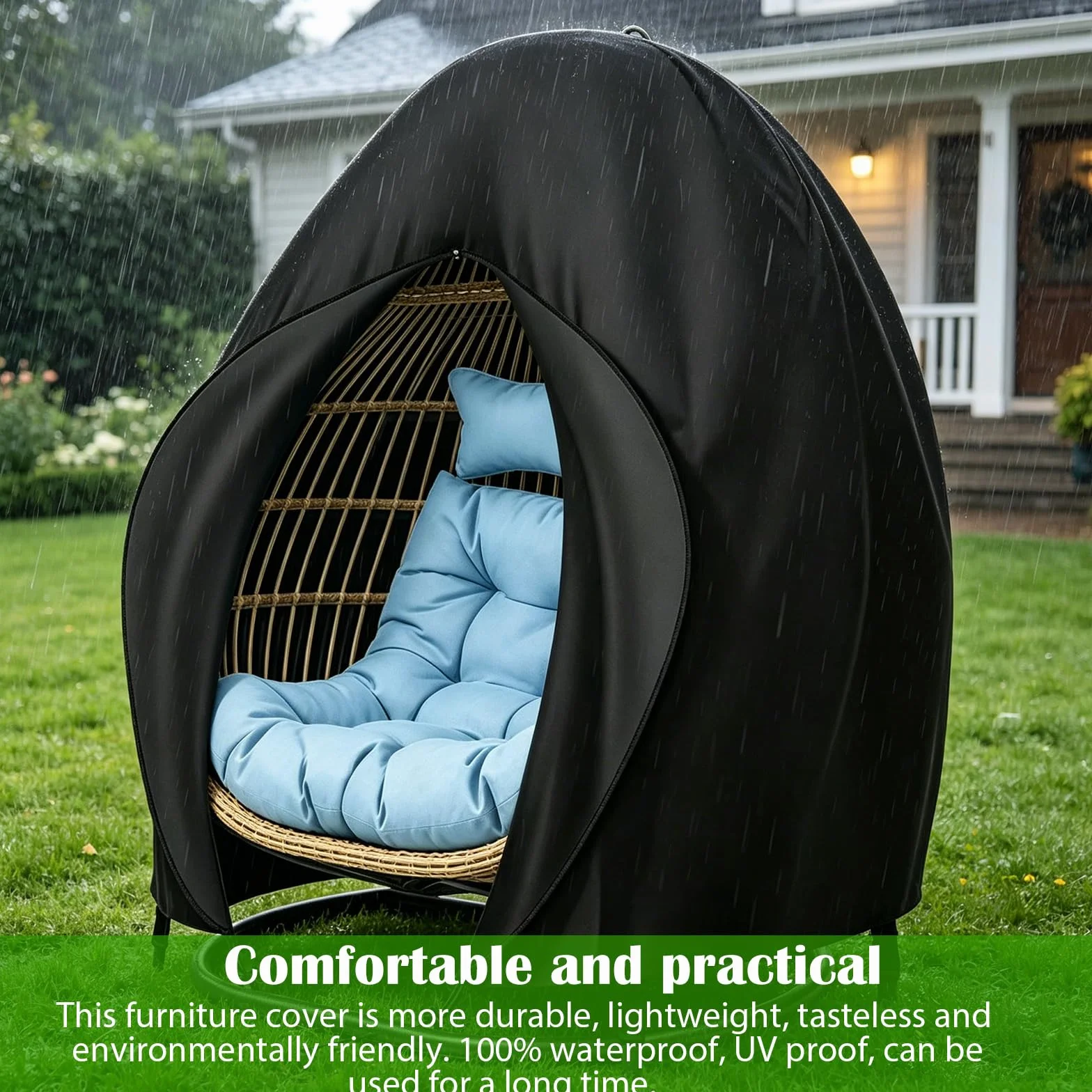 Housse de protection pour fauteuil suspendu 200 x 230 cm, imperméable, noire