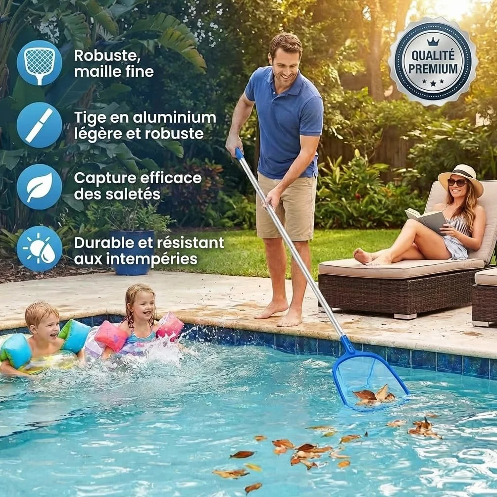 Épuisette de Piscine 140 cm Filet Télescopique Réglable pour Nettoyer Piscine Spa