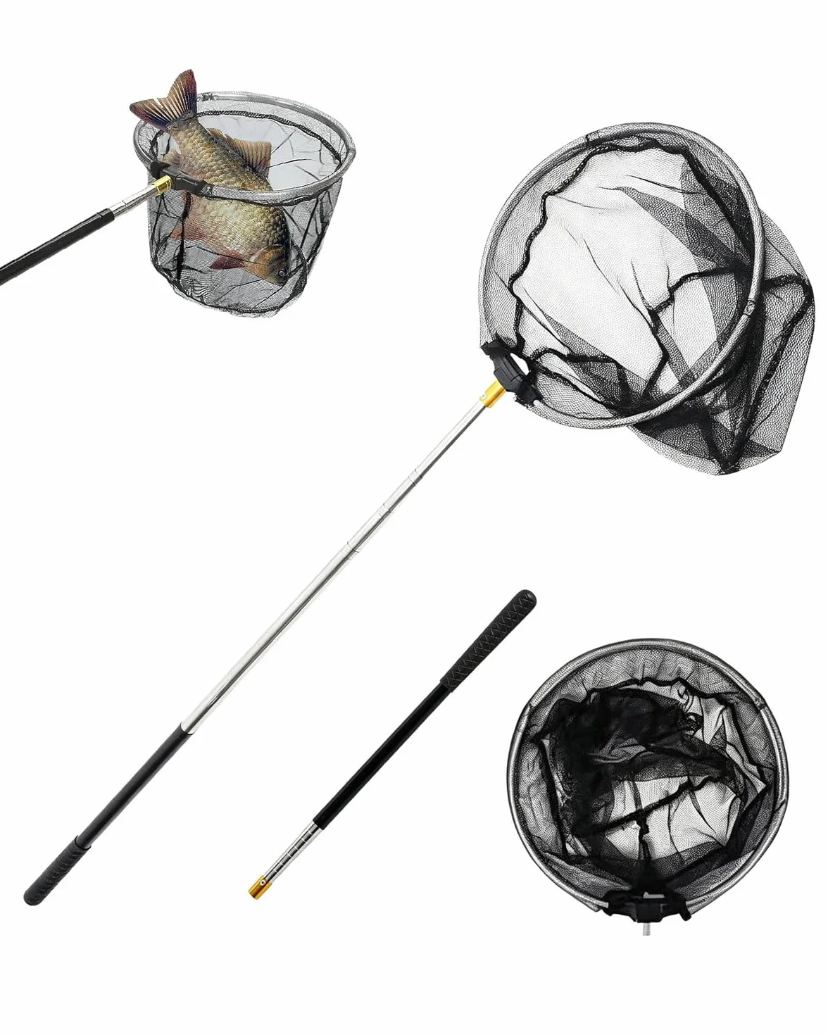 Épuisette de Bassin 150 cm avec Manche Télescopique pour Nettoyer Piscines et Bassins de Jardin