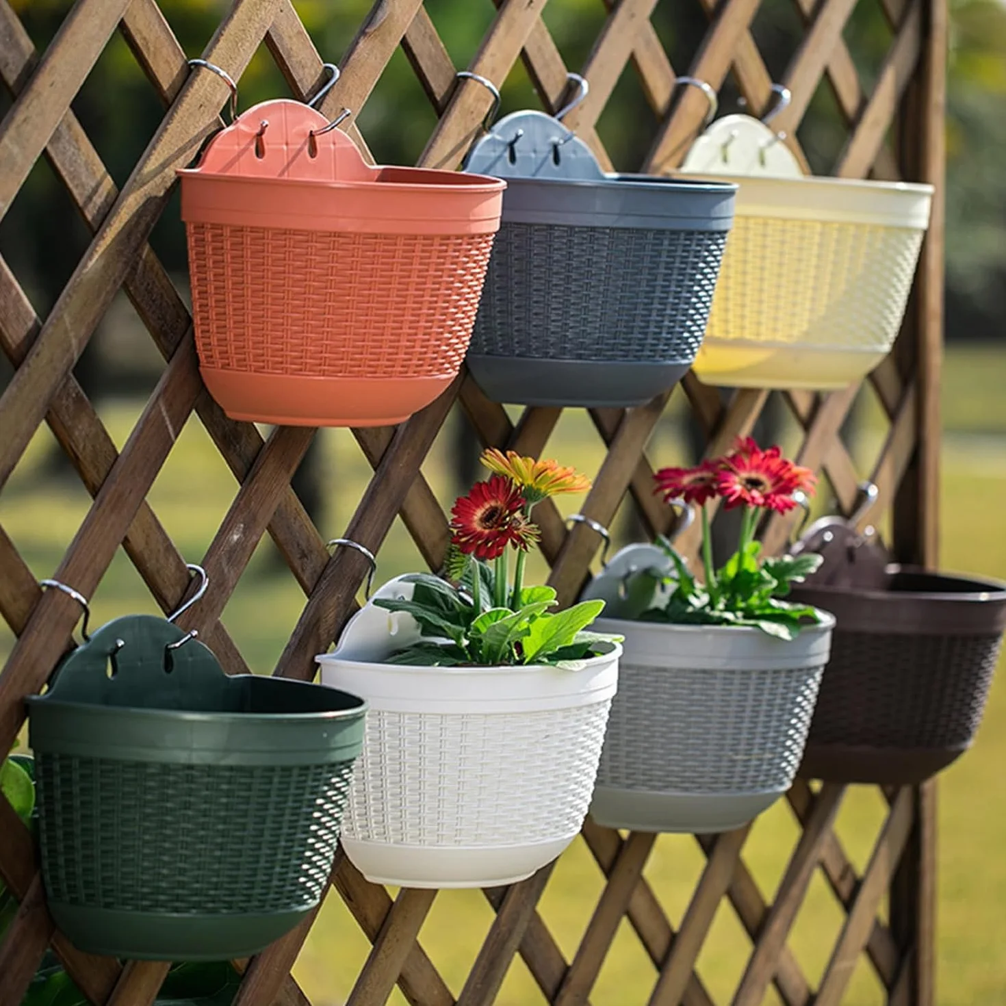 Lot de 2 pots de fleurs muraux semi-circulaires à suspendre en plastique 25 cm café