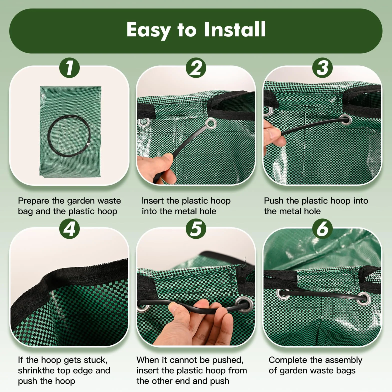 Sac Jardin 300L Vert avec Couvercle 4 Poignées Résistant Pliable Réutilisable Déchets Feuilles Débris