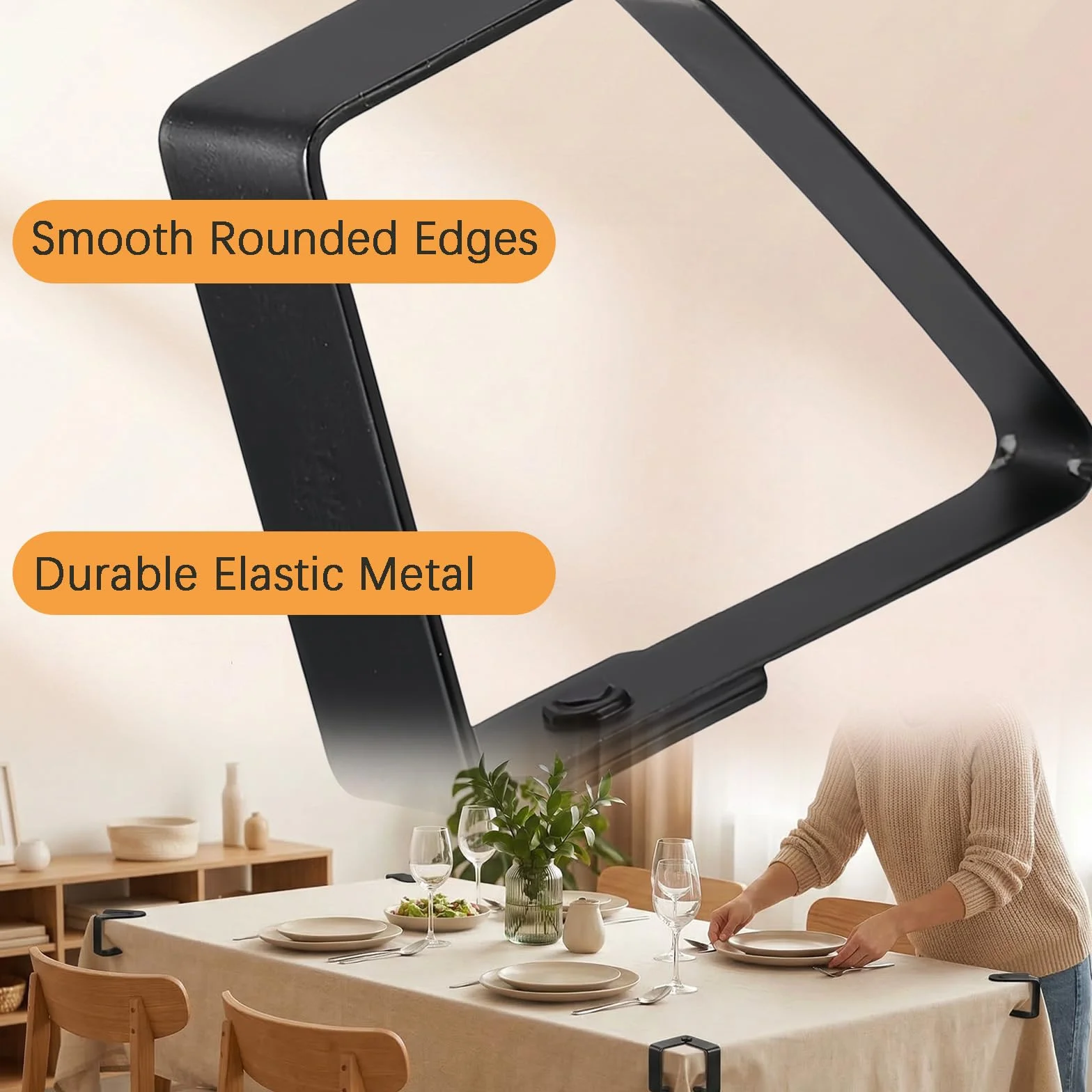 Pinces Nappe Table Acier Inoxydable 7 cm 6 pièces Noir
