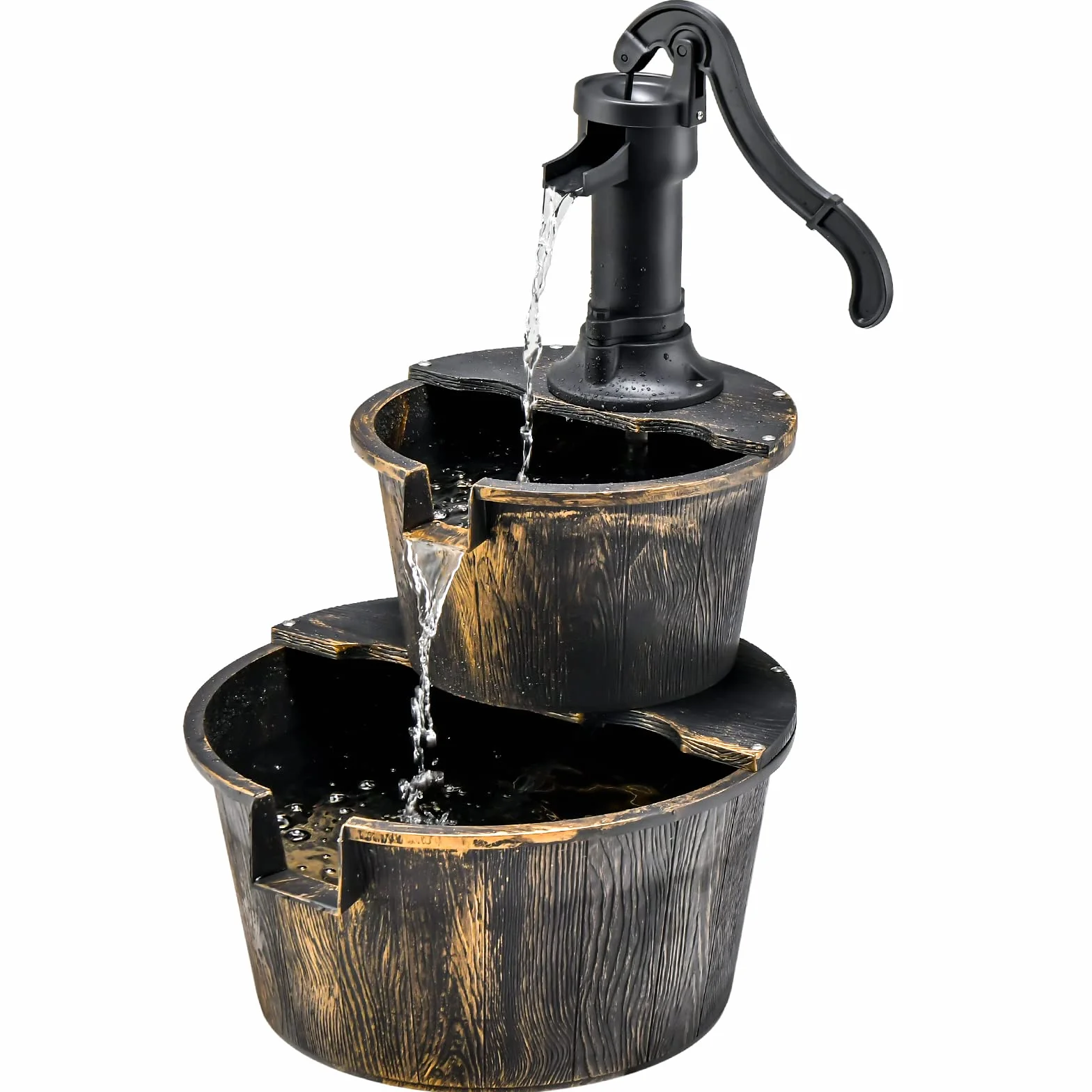 COSTWAY Fontaine Cascade Extérieure 2 Étages Pompe Réglable 68 cm PP Bronze Jardin