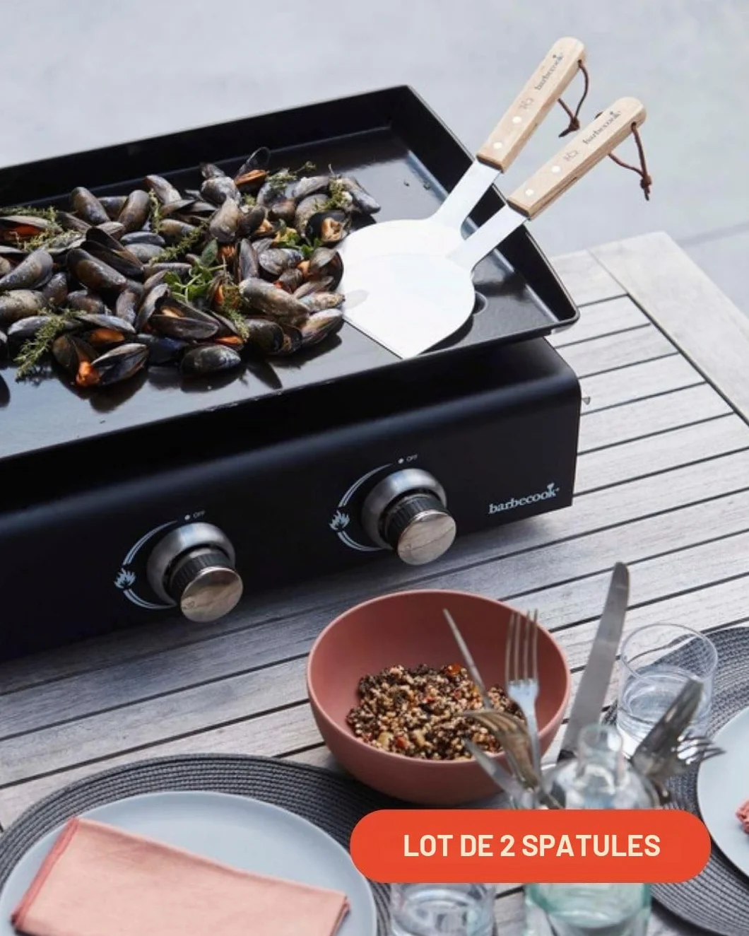 Barbecook Lot de 2 Spatules à Plancha, Acier Inox/Bouleau FSC 31 x 1 x 14 cm, Argent
