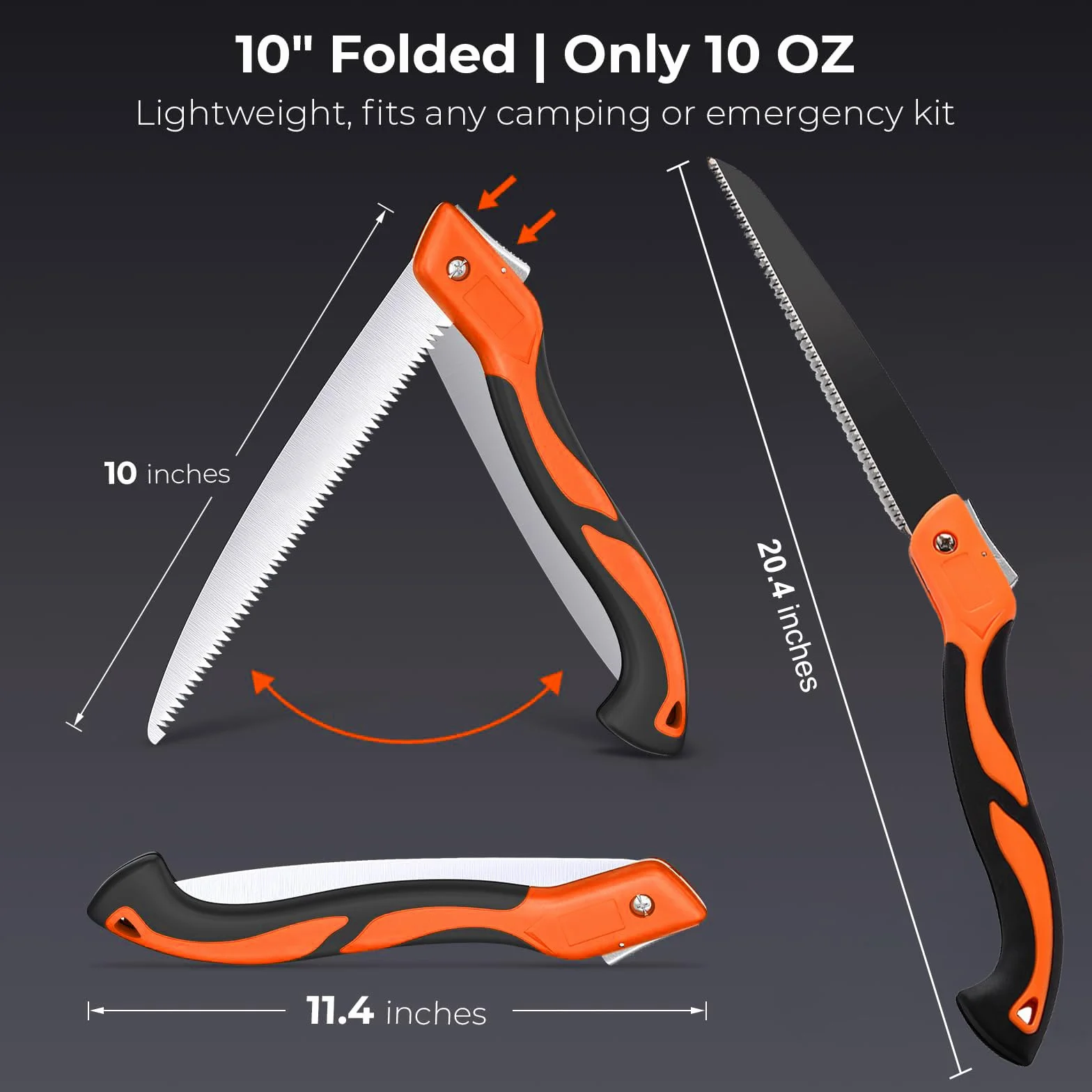 Scie à Elaguer, Scie Pliante avec Poignée Antidérapante, Lame en SK5 Acier Carbone 265 mm, Outils Portatifs pour Emondage, Couper Bois, Jardin, Camping, Buissonnerie, Travail du Bois
