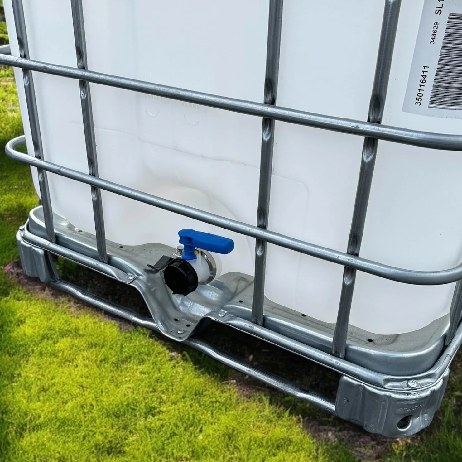 Cuve IBC 1000 litres Récupérateur Eau de Pluie Translucide Vanne S60x6 Palette Métallique Galvanisée PEHD Alimentaire