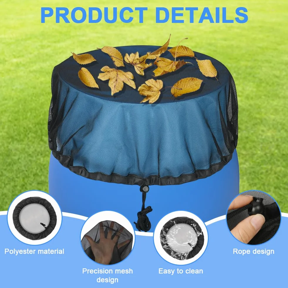 Filet pour Citerne de Pluie 60 cm, 2 Pcs Housse avec Cordon de Serrage, Protection Moustiques Feuilles