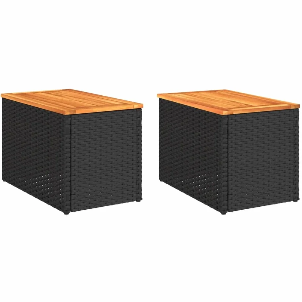 vidaXL Tables d'Appoint Jardin 2 pcs, Tables Basses, Rotin Bois Massif, Noir
