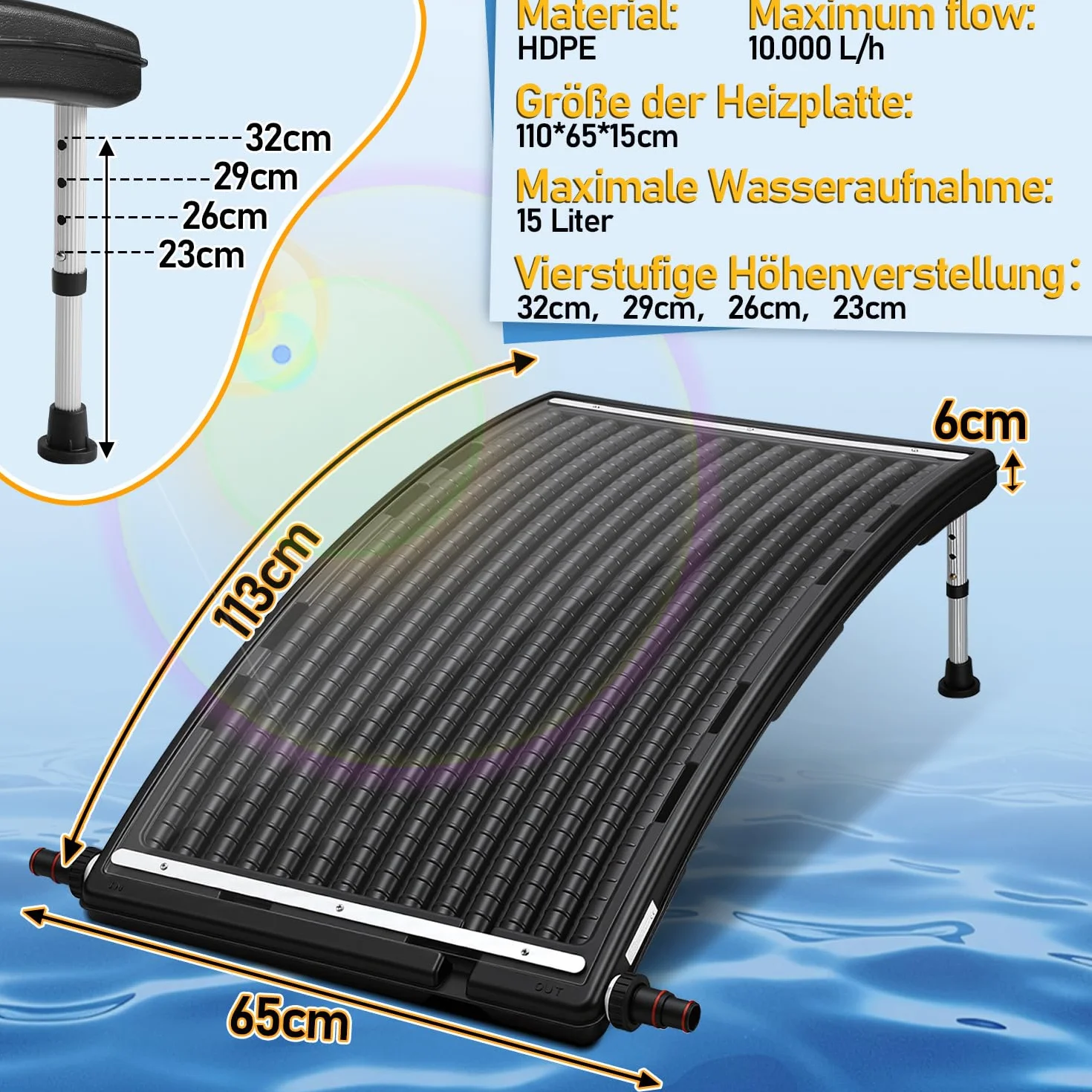 Panneau solaire chauffage piscine 2026 113x65x35 cm 10000 l/h raccordement 32-38 mm extensible