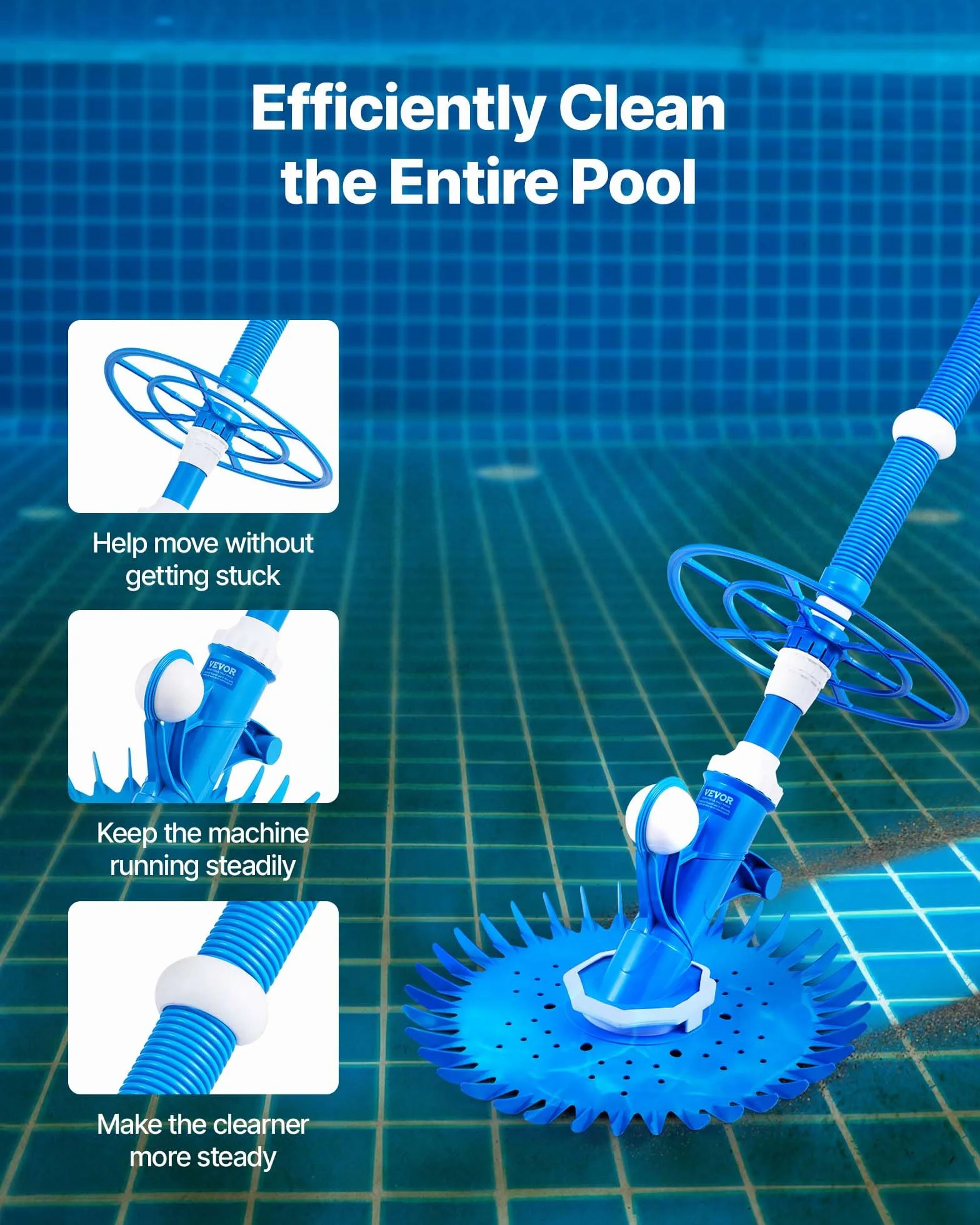 VEVOR Aspirateur de piscine à aspiration automatique, 12 tuyaux, nettoyeur pour piscines creusées et hors sol jusqu'à 6,1 x 10,7 m