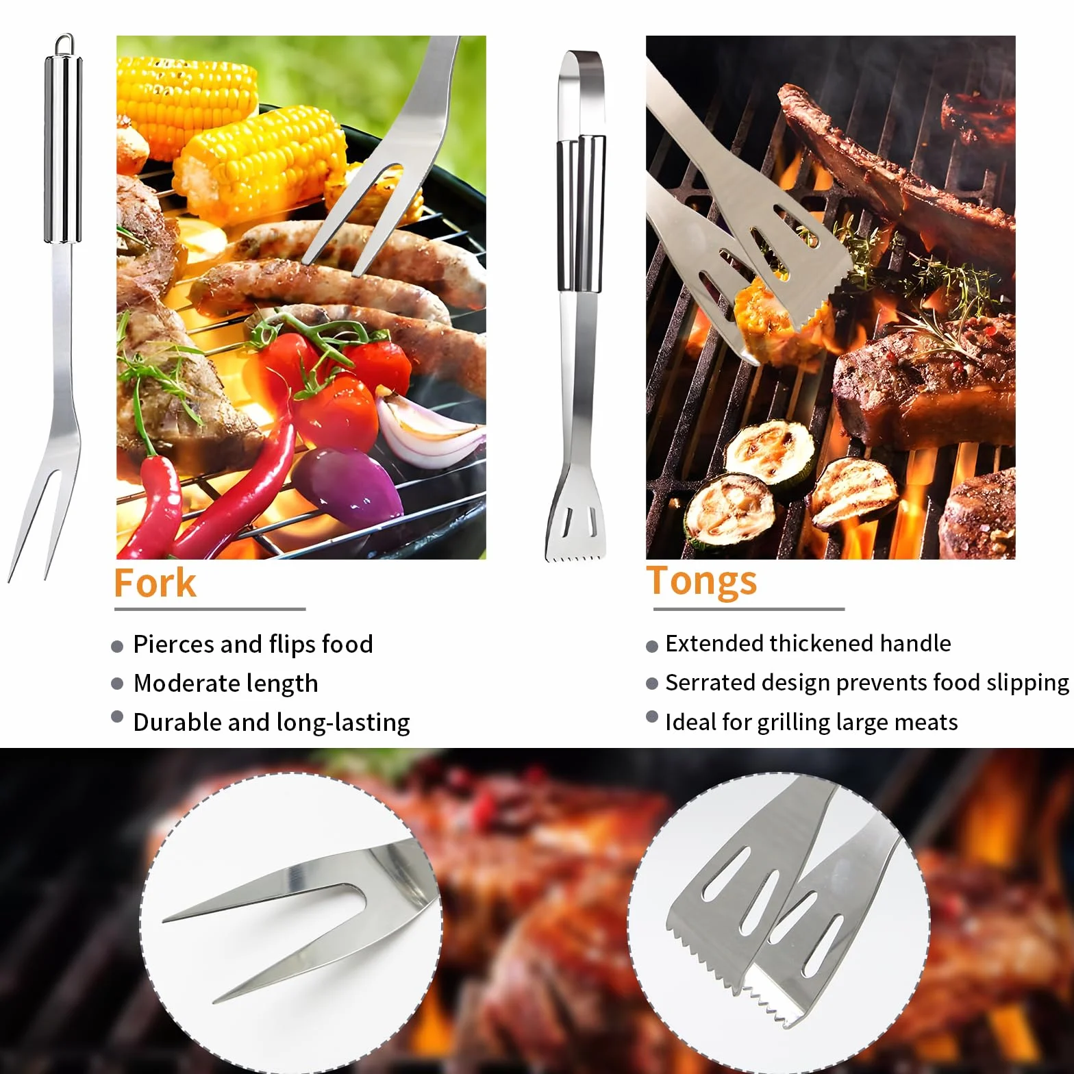 Set Barbecue Acier Inoxydable 11 Pièces Ustensiles avec Sac Portable pour Homme Camping