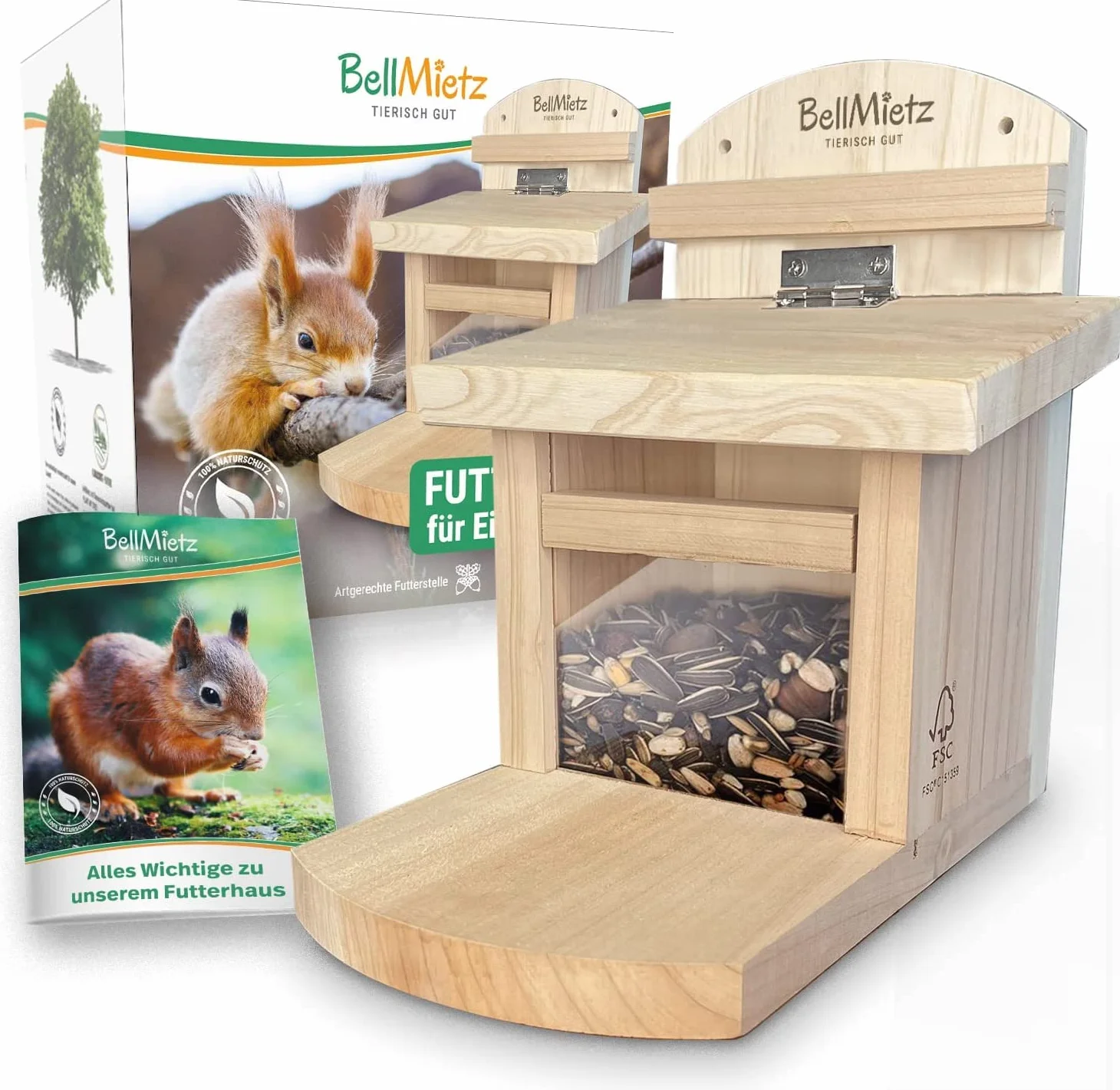Mangeoire pour écureuils en bois certifié FSC avec système de ventilation innovant résistante aux intempéries