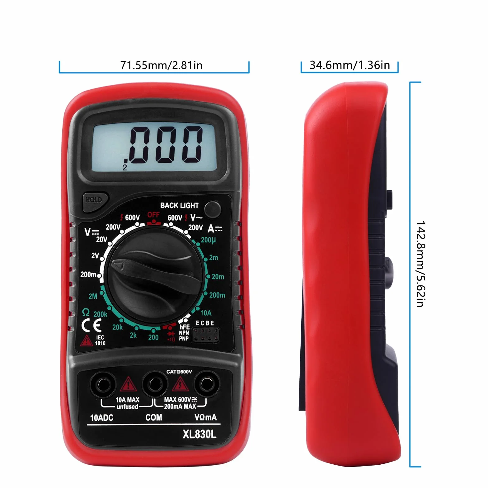 Multimètre Numérique Portable, Testeur Électrique avec écran LCD et rétroéclairage bleu,Mesure La Tension CA/CC, Ohmmètre, Courant CC, Résistance, Continuité, Diode, La batterie ne comprend pas